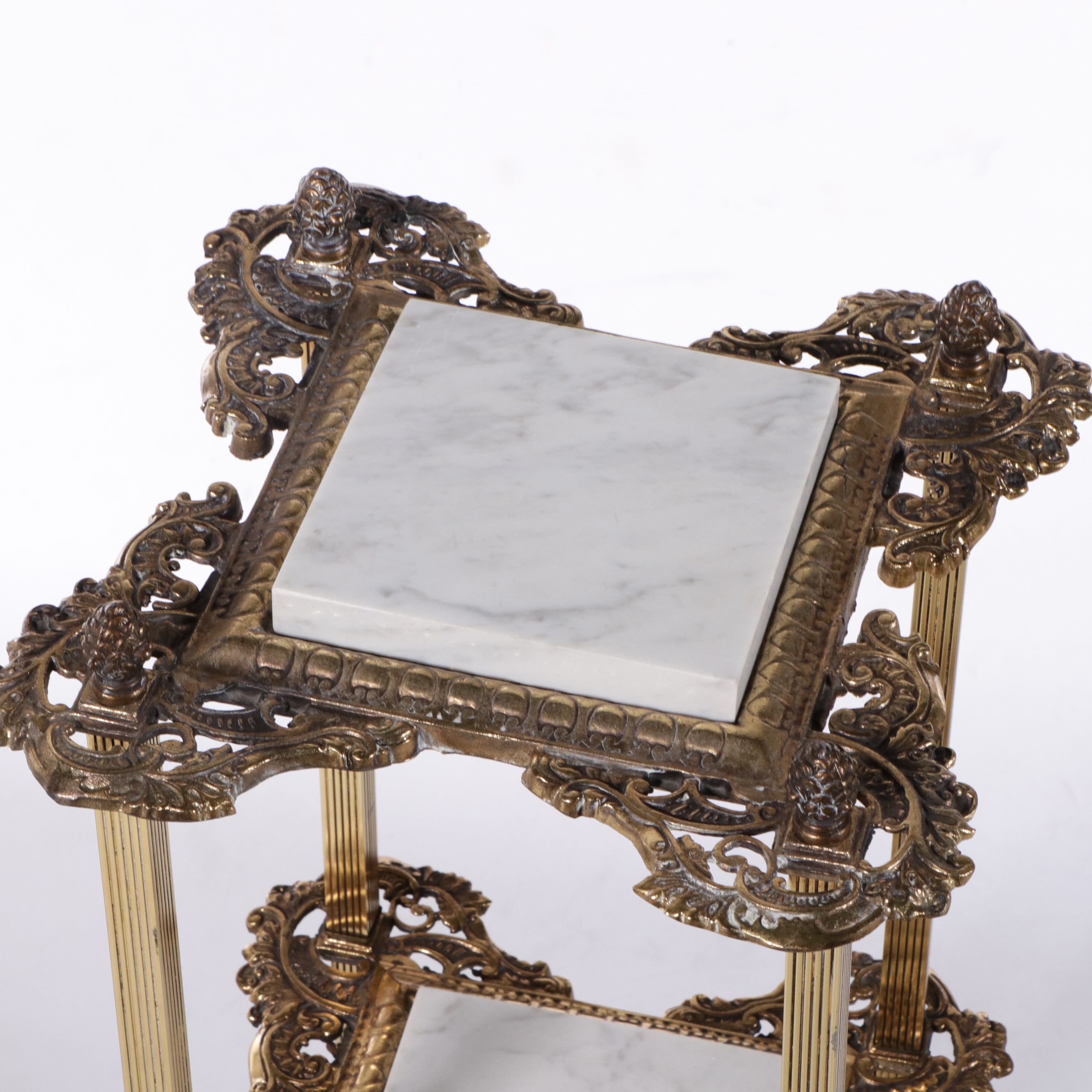 Pair of Victorian Style Three-Tier Brass and Marble Stands, Mid to Late 20th C.