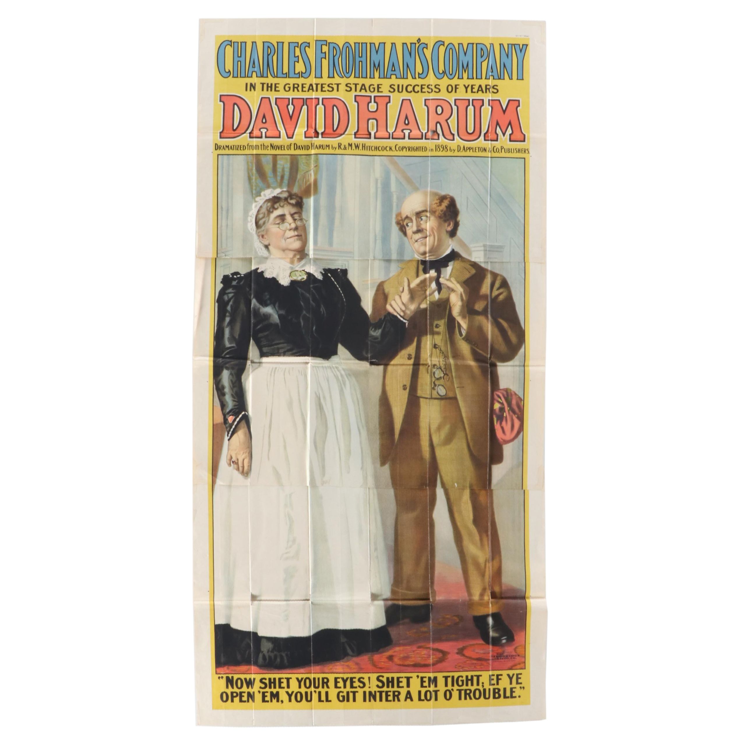 Charles Frohman's Company "David Harum" Lithograph Poster, 1901