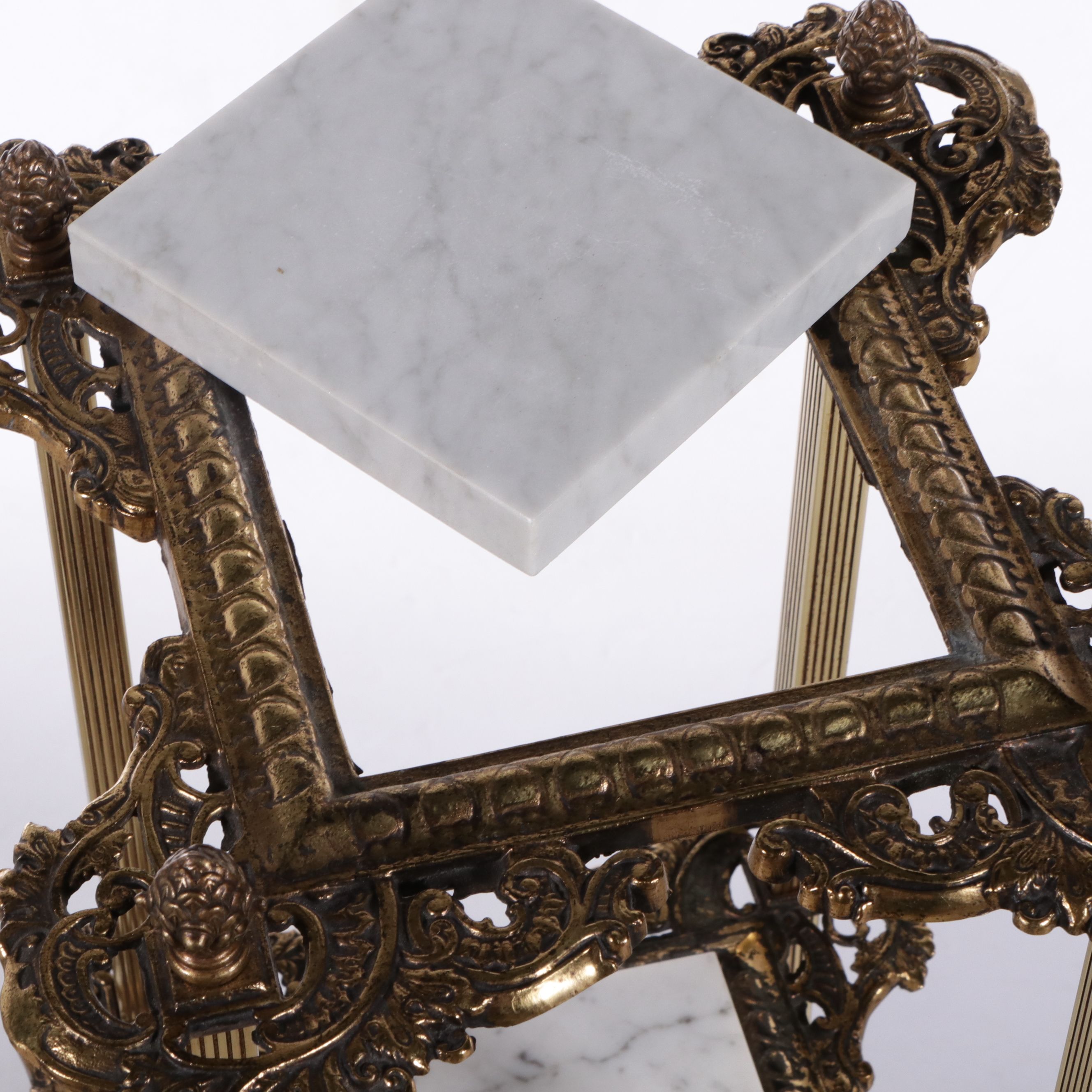 Pair of Victorian Style Three-Tier Brass and Marble Stands, Mid to Late 20th C.