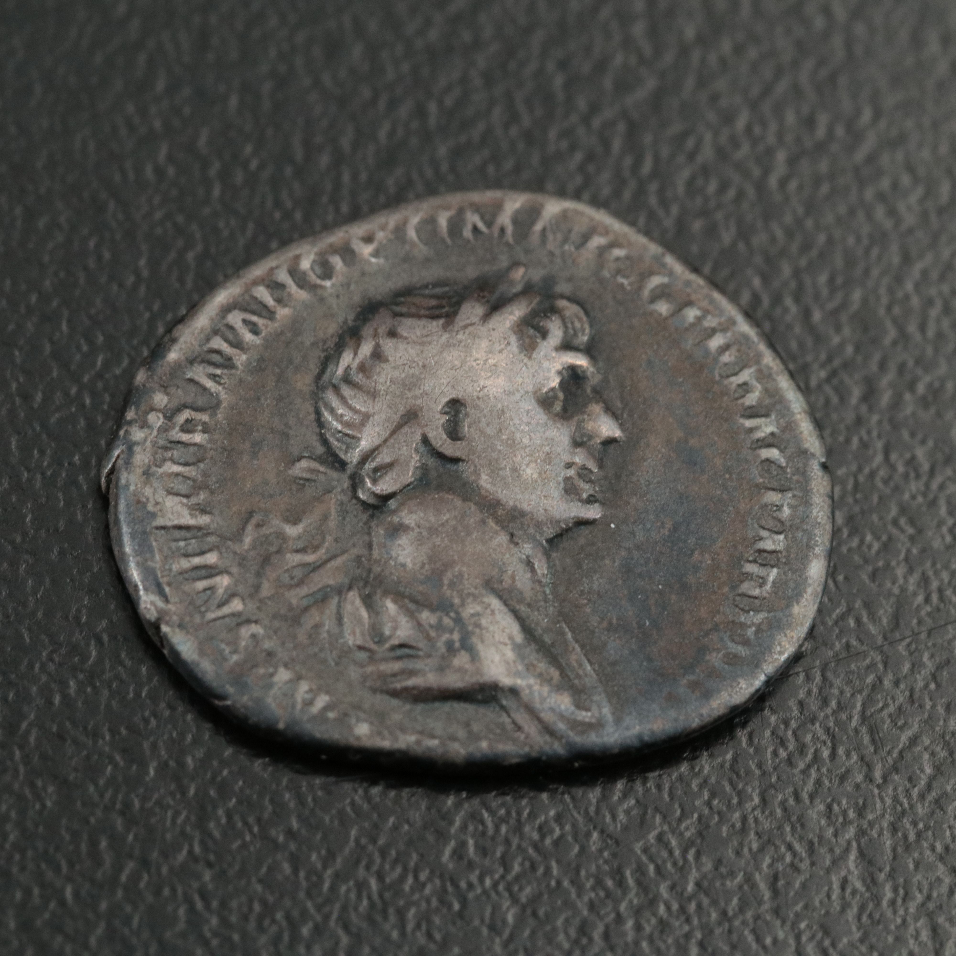 Ancient Roman Imperial AR Denarius Coin of Trajan, ca. 103 A.D.