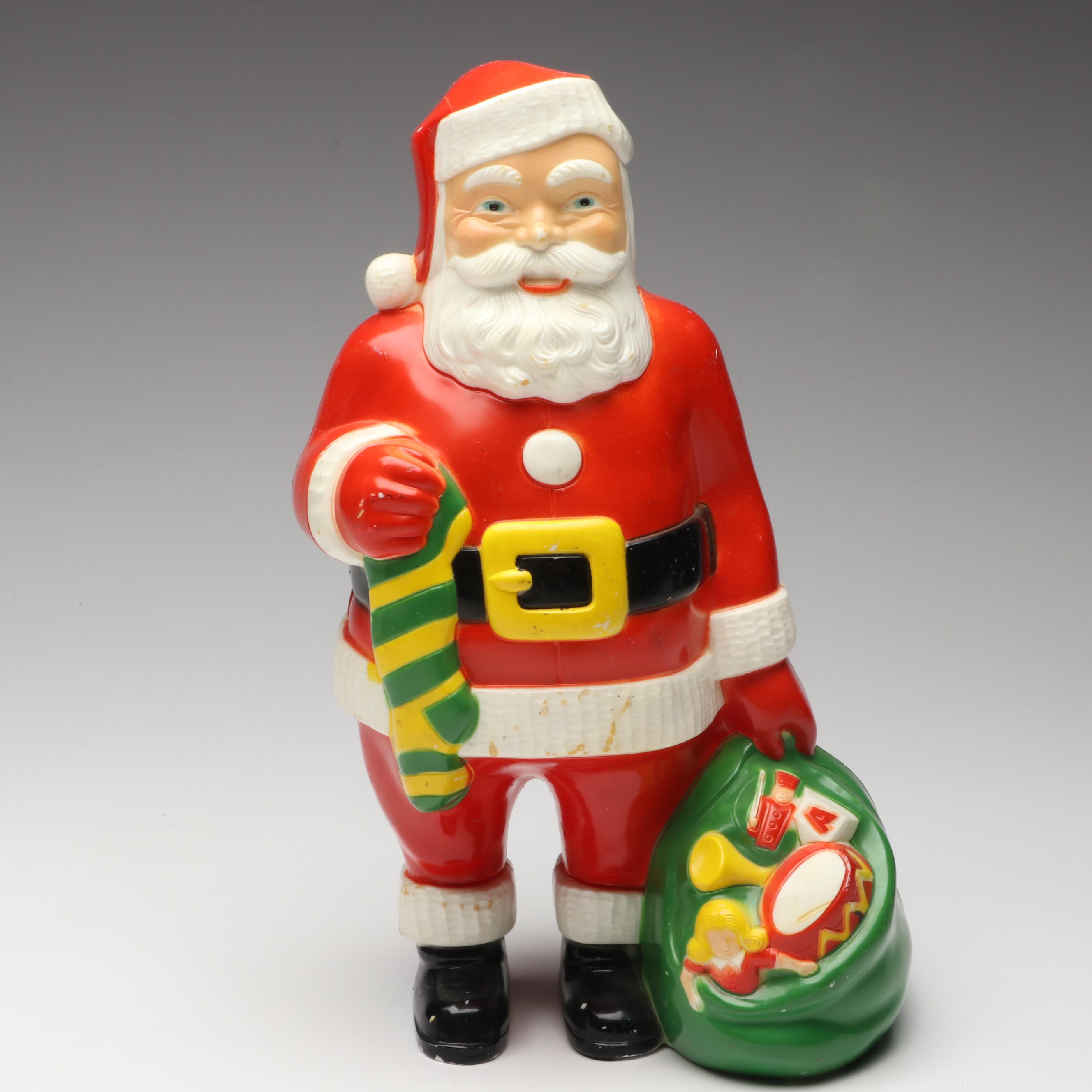 Santa Claus and Snowman Plastic Blow Mold Figures, Mid to Late 20th Century