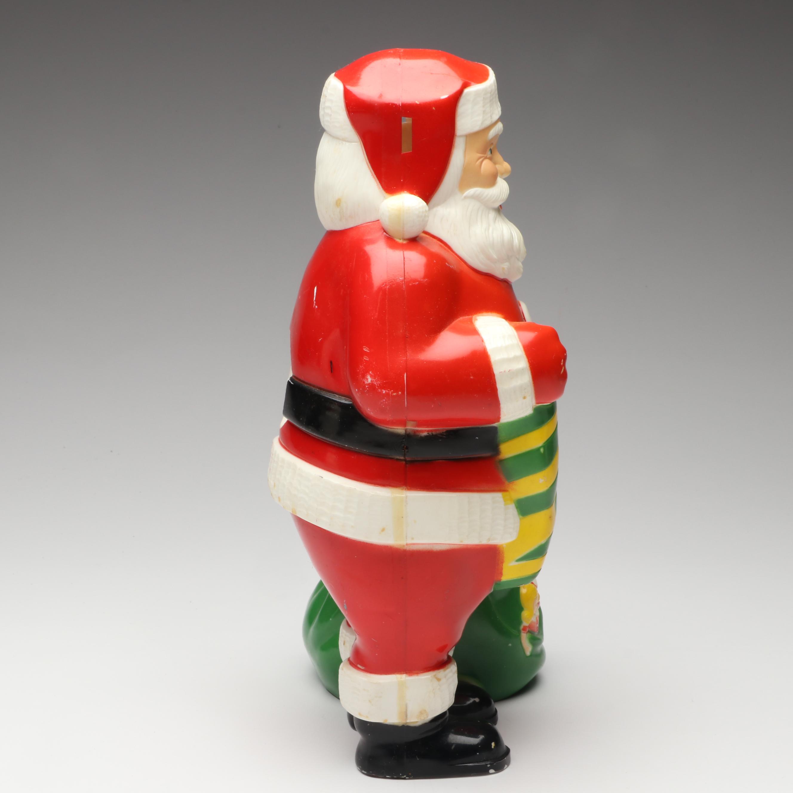 Santa Claus and Snowman Plastic Blow Mold Figures, Mid to Late 20th Century