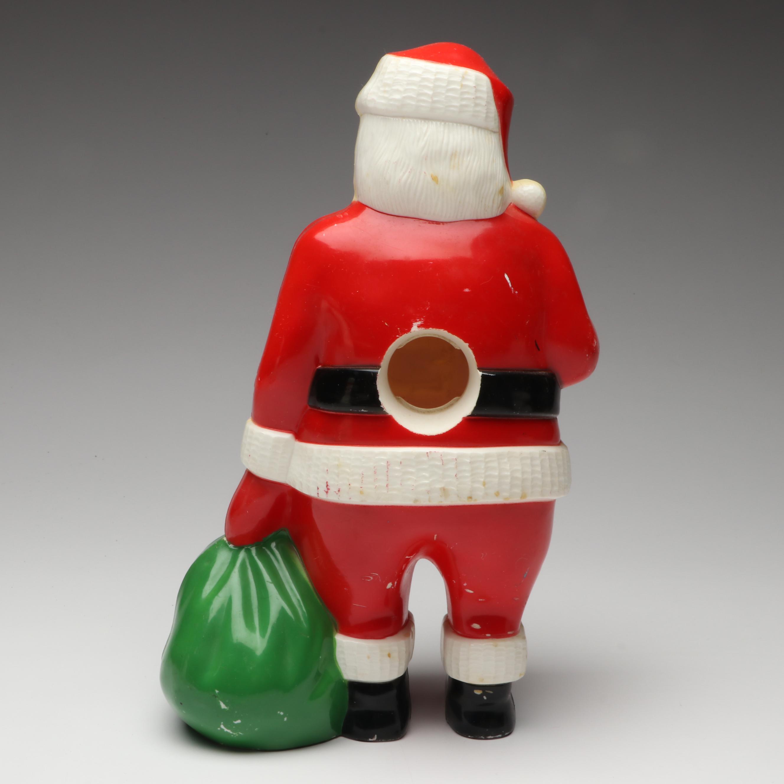 Santa Claus and Snowman Plastic Blow Mold Figures, Mid to Late 20th Century