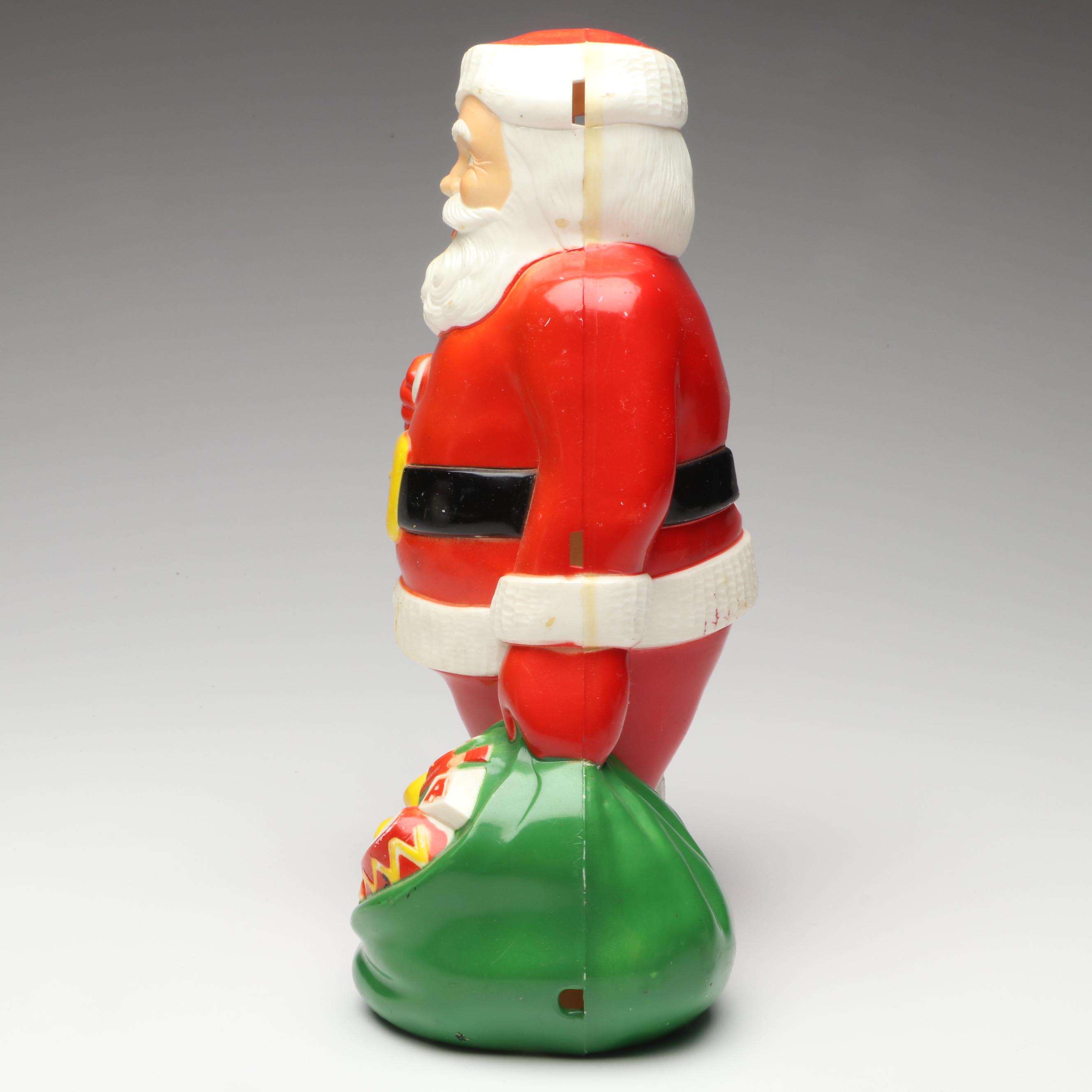 Santa Claus and Snowman Plastic Blow Mold Figures, Mid to Late 20th Century