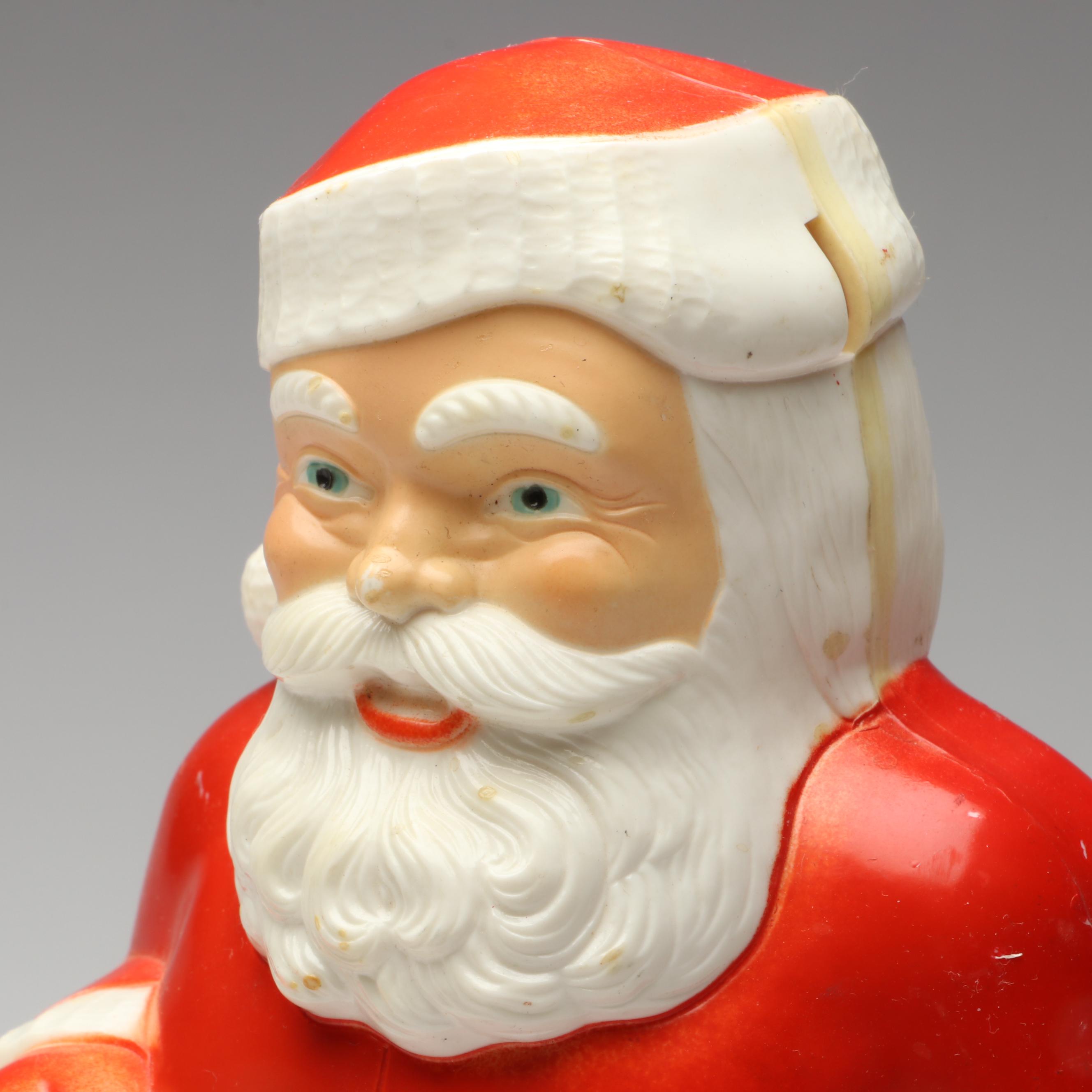 Santa Claus and Snowman Plastic Blow Mold Figures, Mid to Late 20th Century