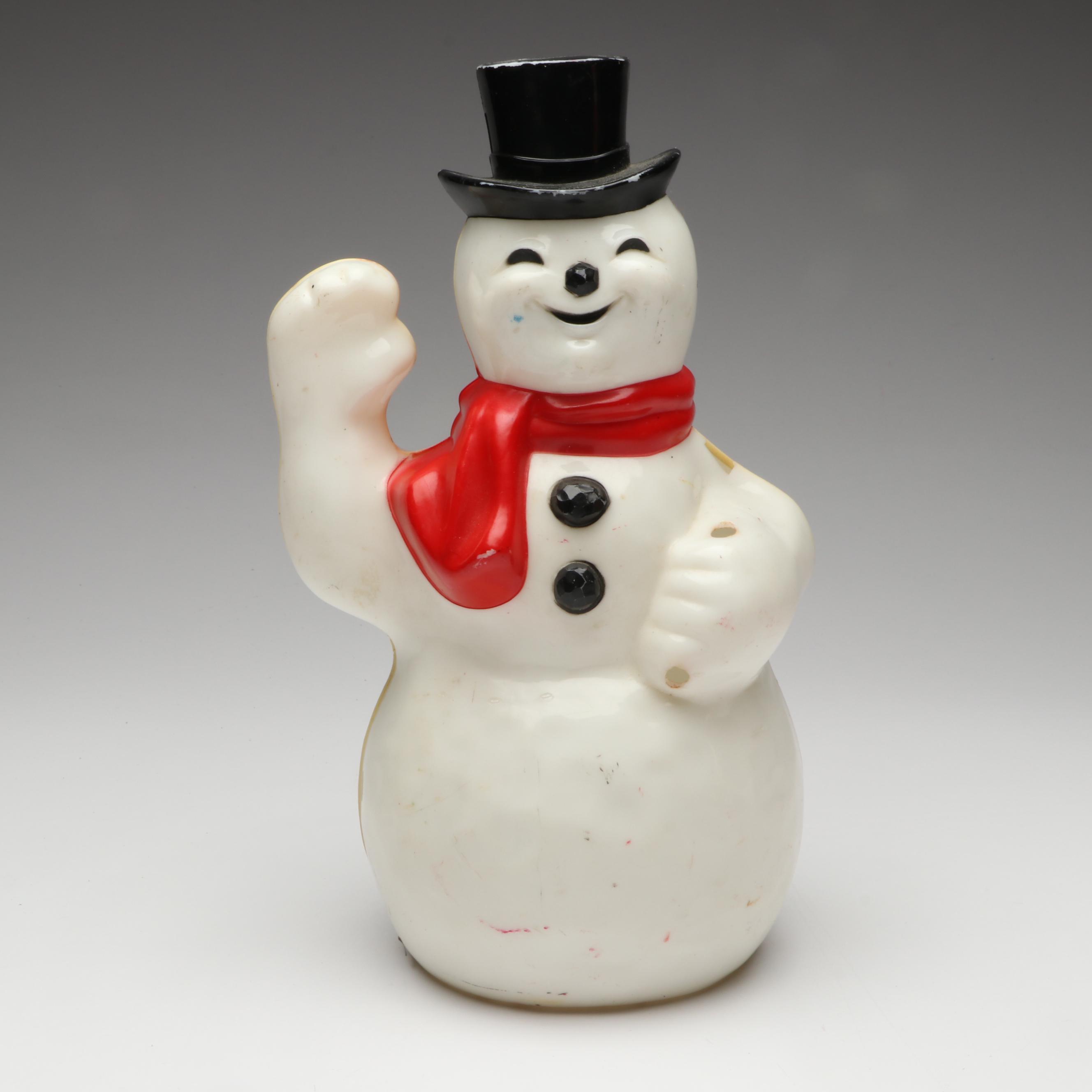 Santa Claus and Snowman Plastic Blow Mold Figures, Mid to Late 20th Century