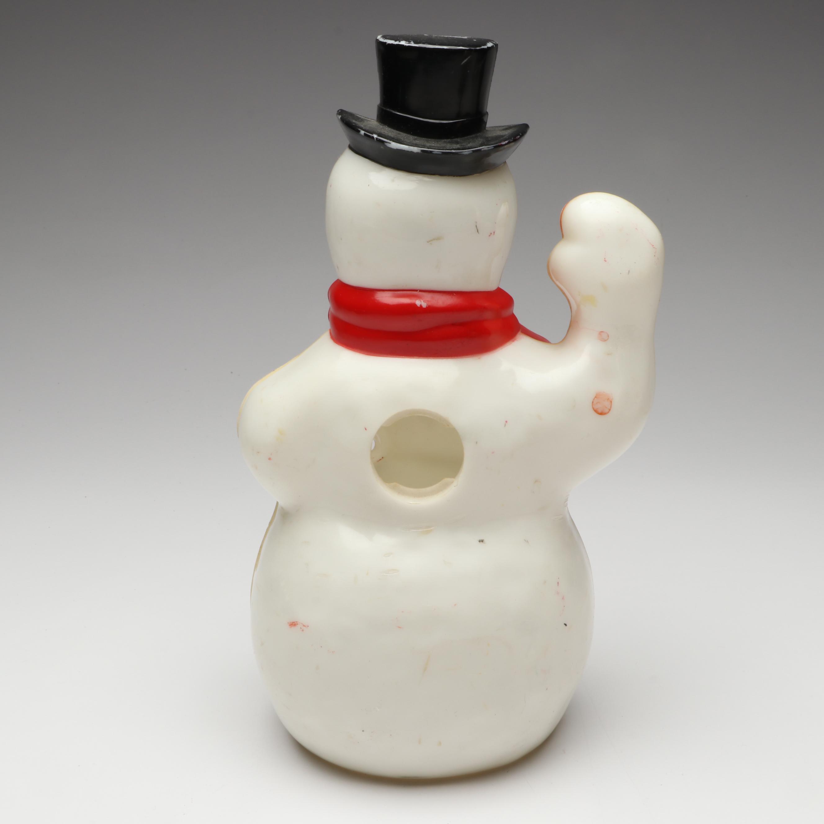 Santa Claus and Snowman Plastic Blow Mold Figures, Mid to Late 20th Century