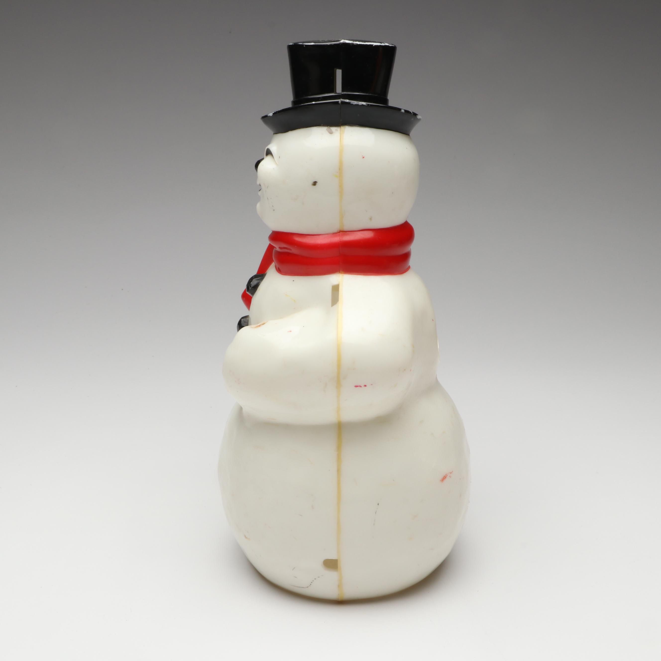 Santa Claus and Snowman Plastic Blow Mold Figures, Mid to Late 20th Century