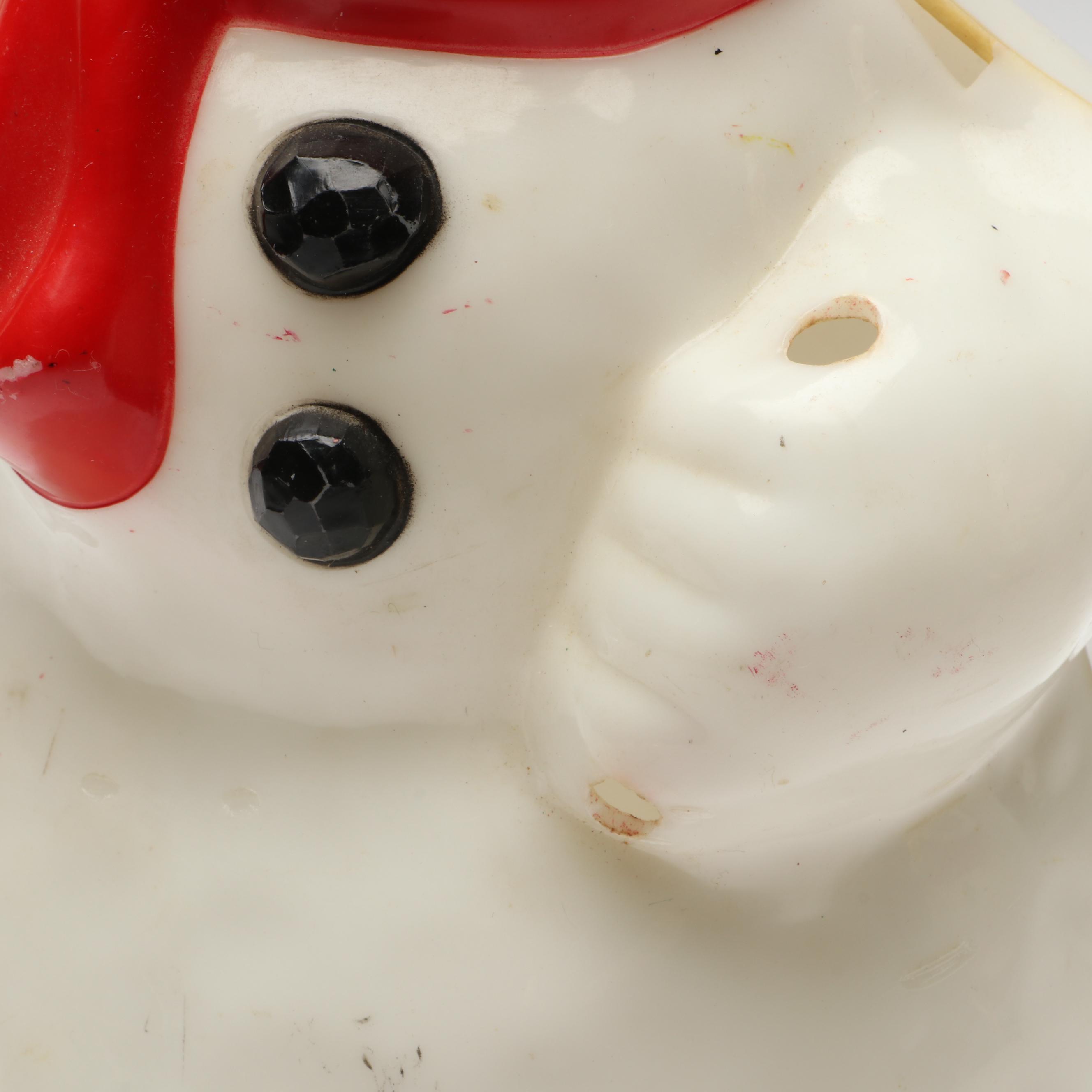 Santa Claus and Snowman Plastic Blow Mold Figures, Mid to Late 20th Century