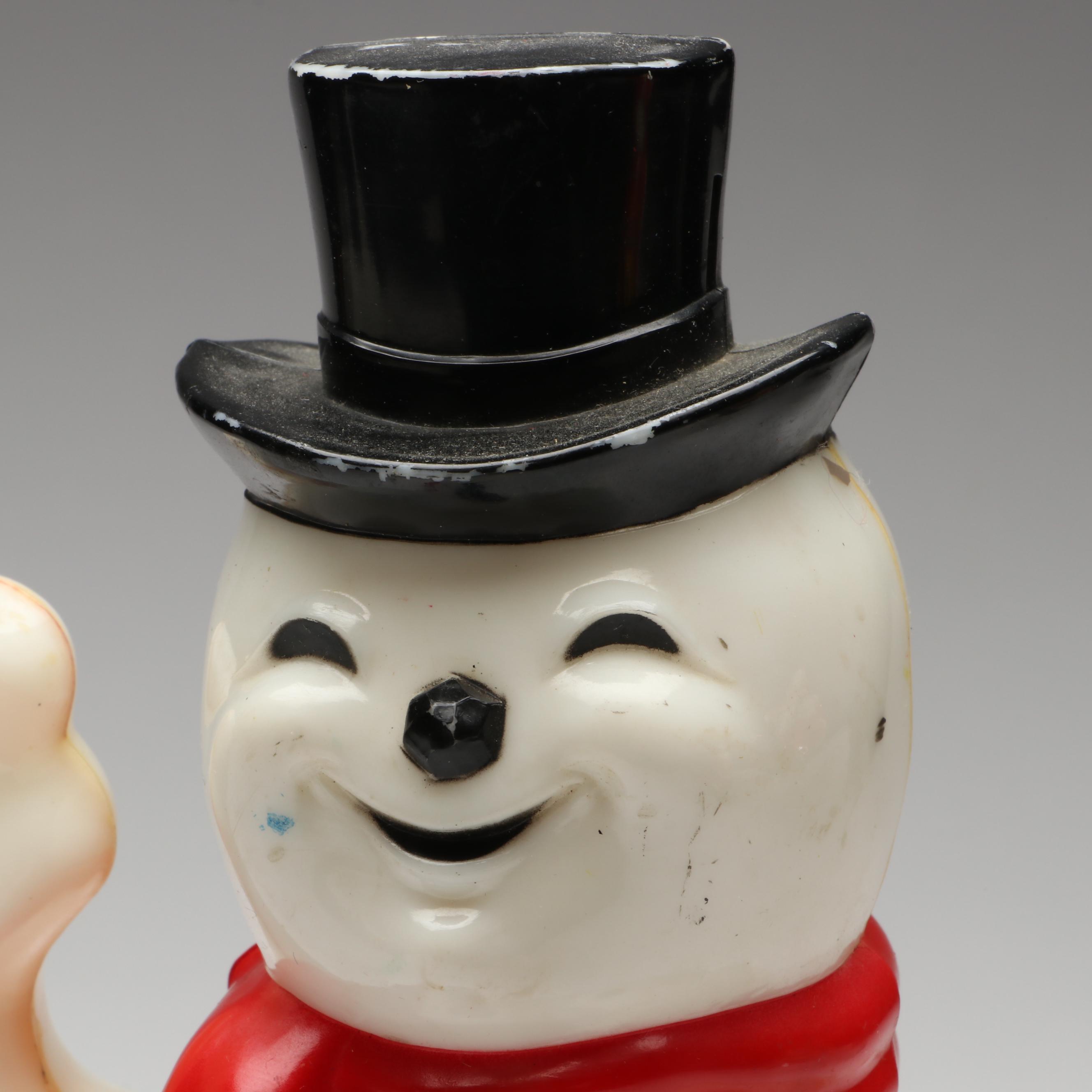 Santa Claus and Snowman Plastic Blow Mold Figures, Mid to Late 20th Century