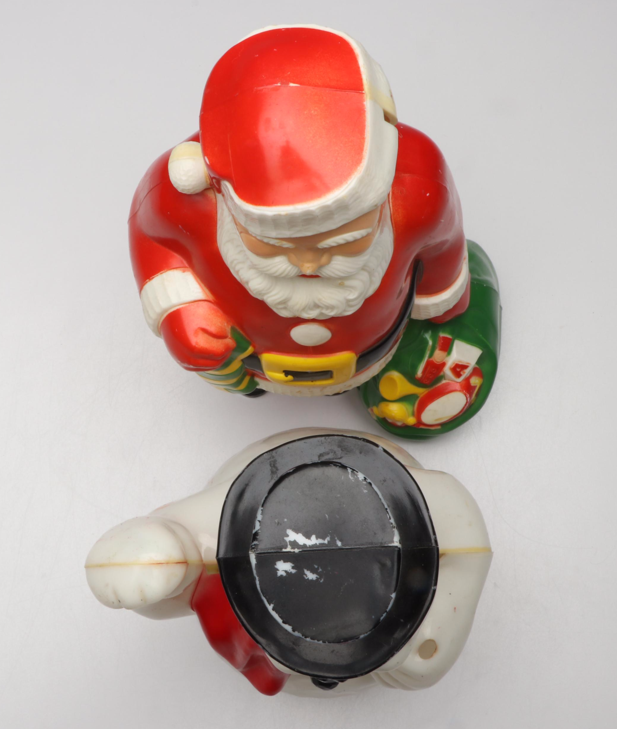 Santa Claus and Snowman Plastic Blow Mold Figures, Mid to Late 20th Century