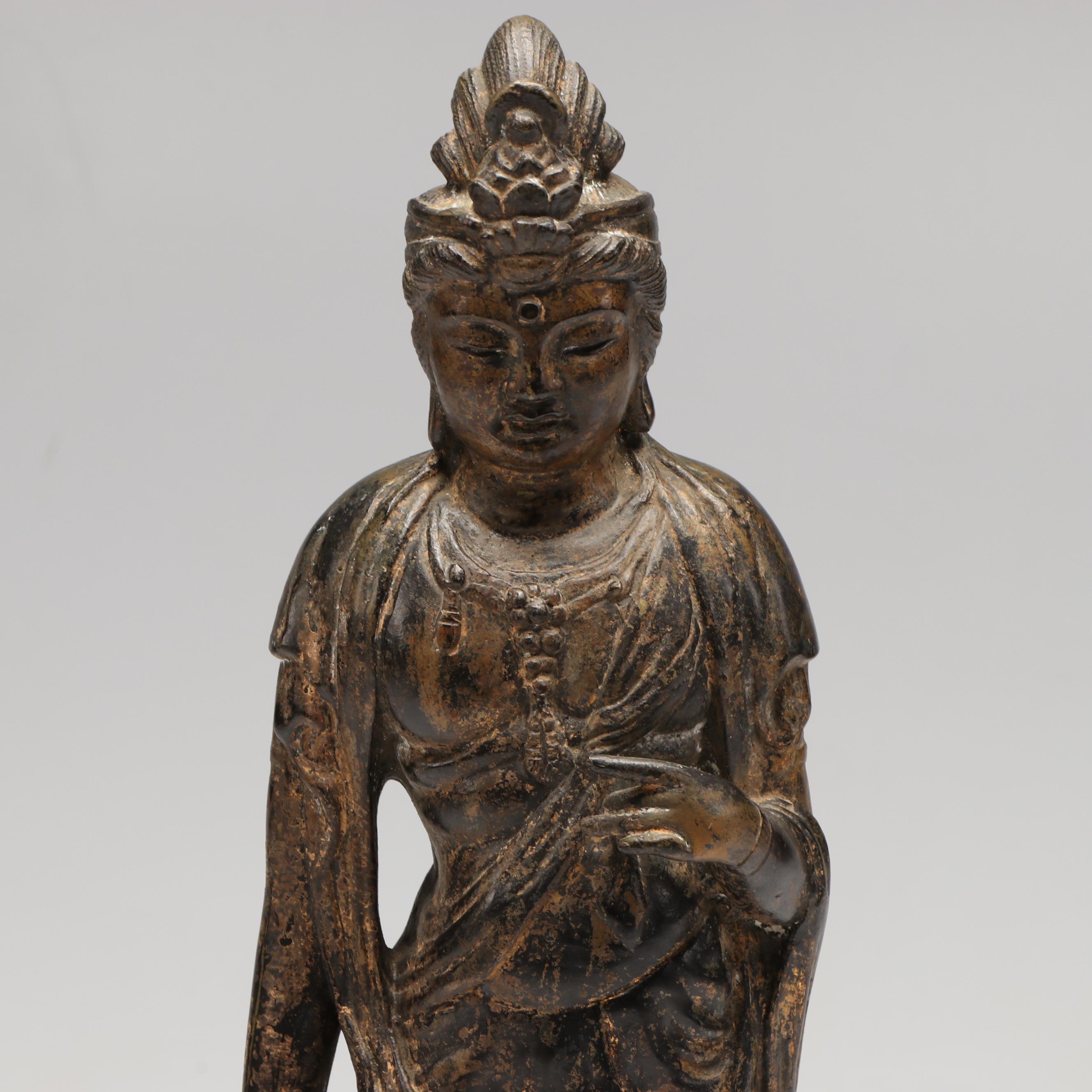 Chinese Guan Yin Parcel Gilt Bronze Sculpture, 19th Century