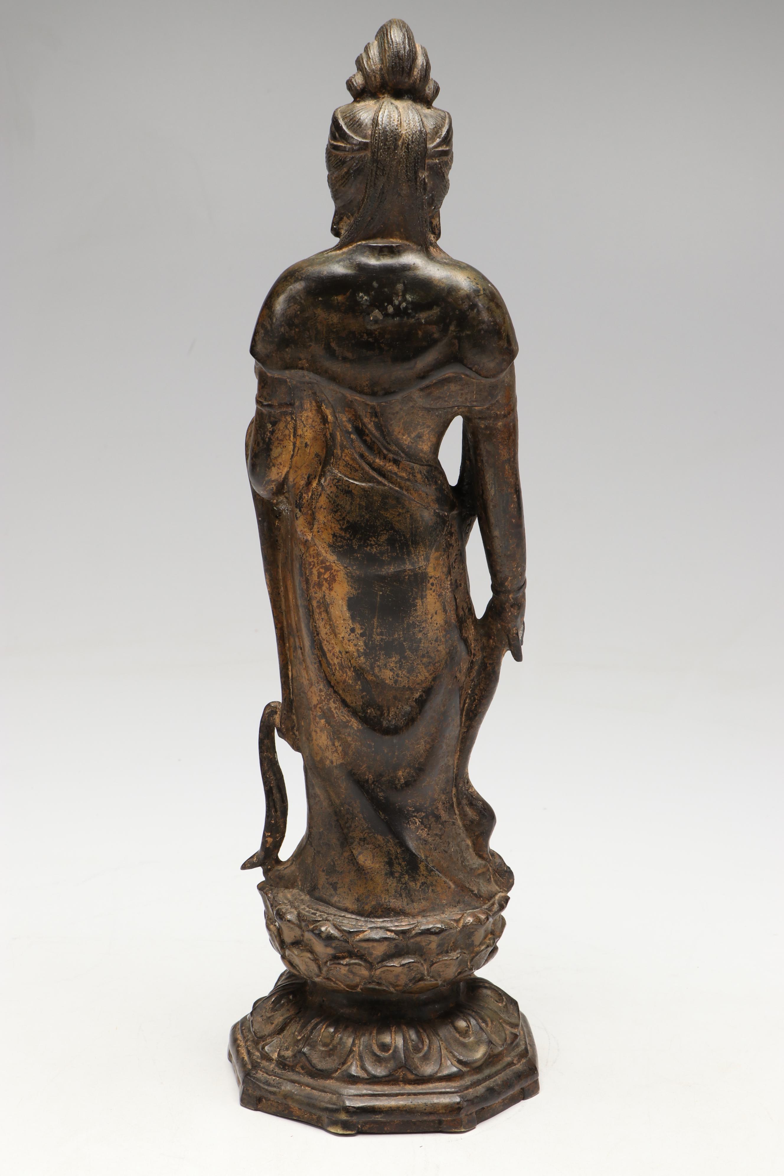 Chinese Guan Yin Parcel Gilt Bronze Sculpture, 19th Century