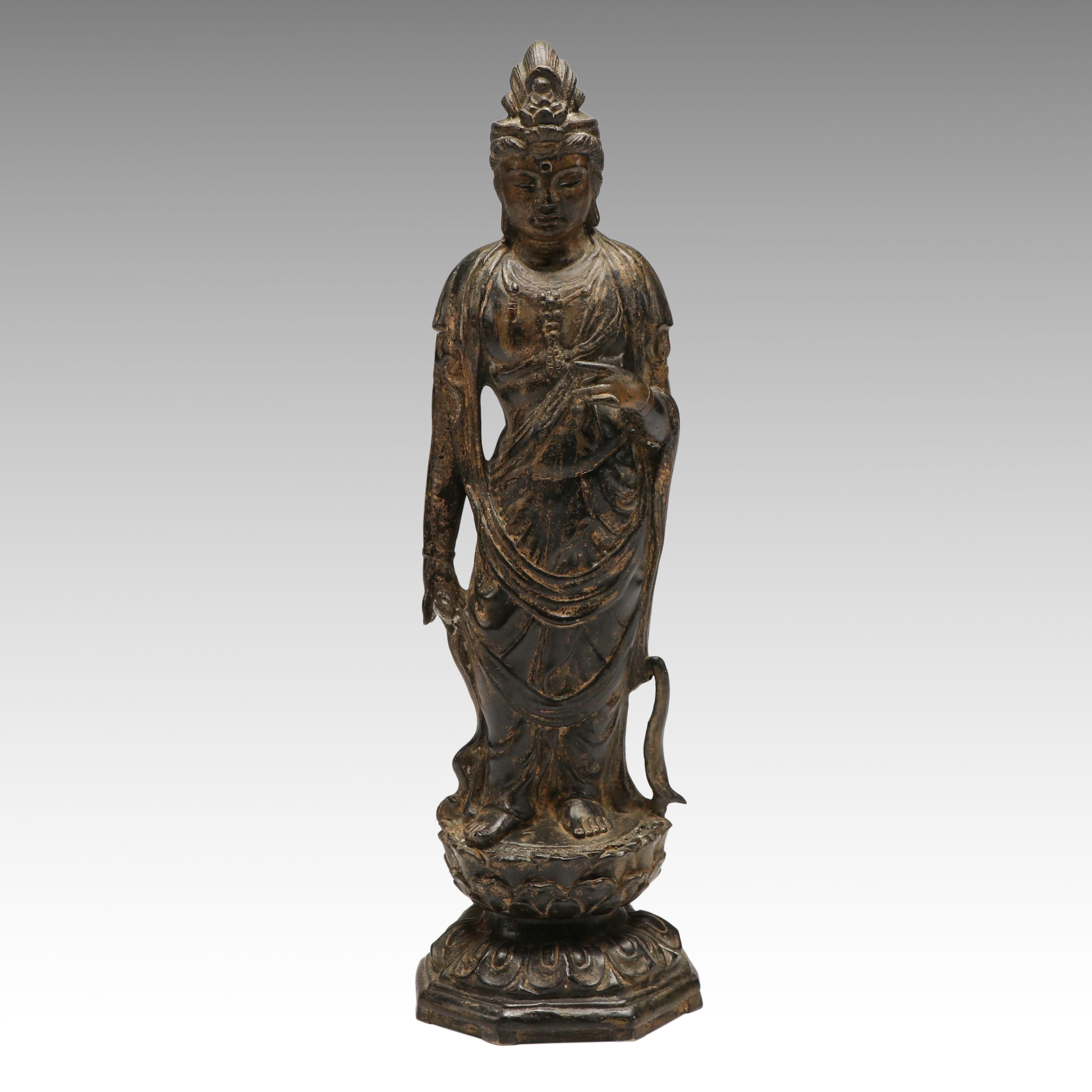 Chinese Guan Yin Parcel Gilt Bronze Sculpture, 19th Century