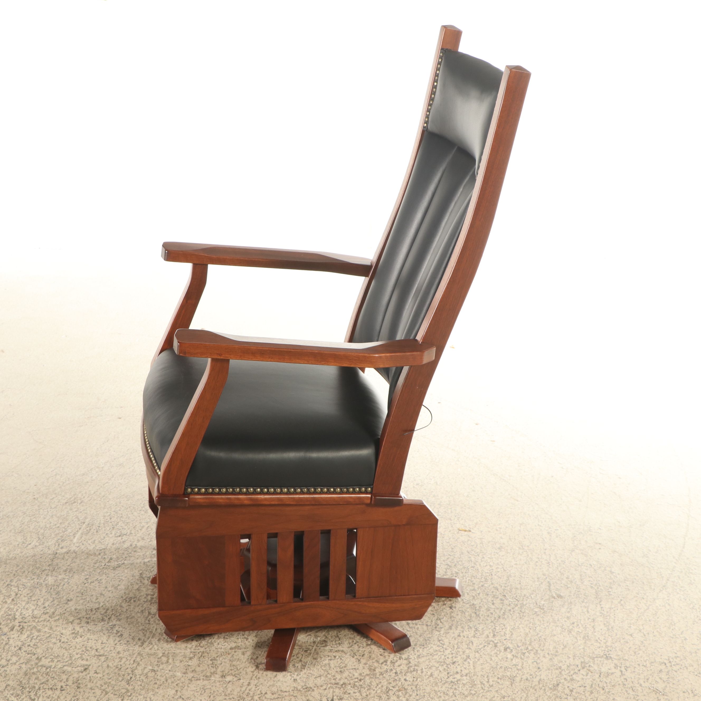 Buckeye Rocker Craftsman Style Bench-Made Walnut and Leather Swivel Glider Chair
