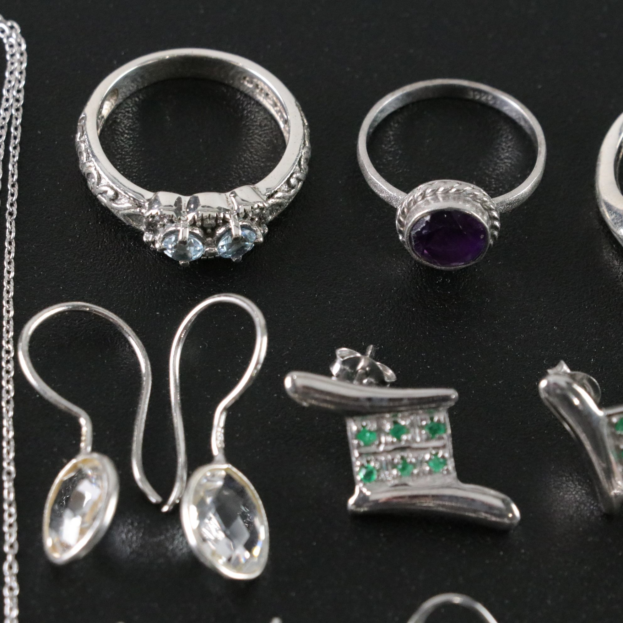 14 Assorted Sterling Silver Rings, Necklaces and Earrings