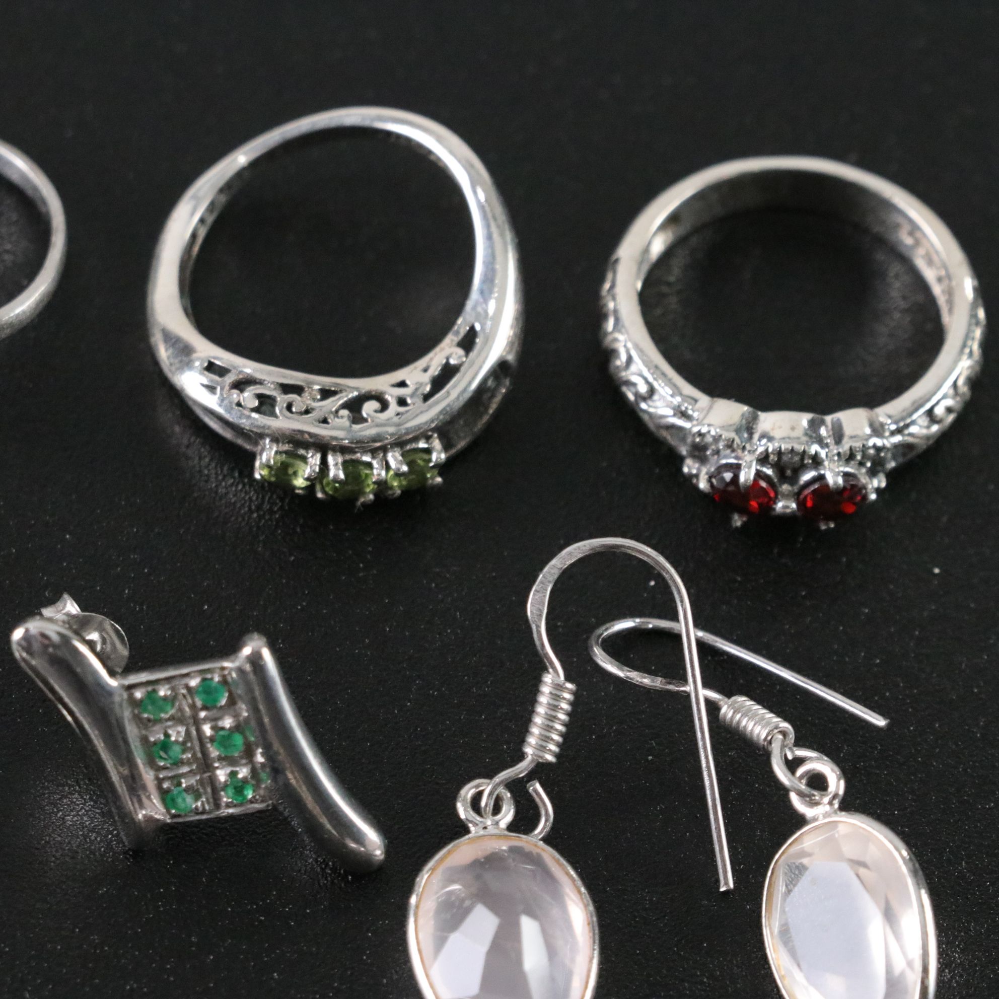 14 Assorted Sterling Silver Rings, Necklaces and Earrings