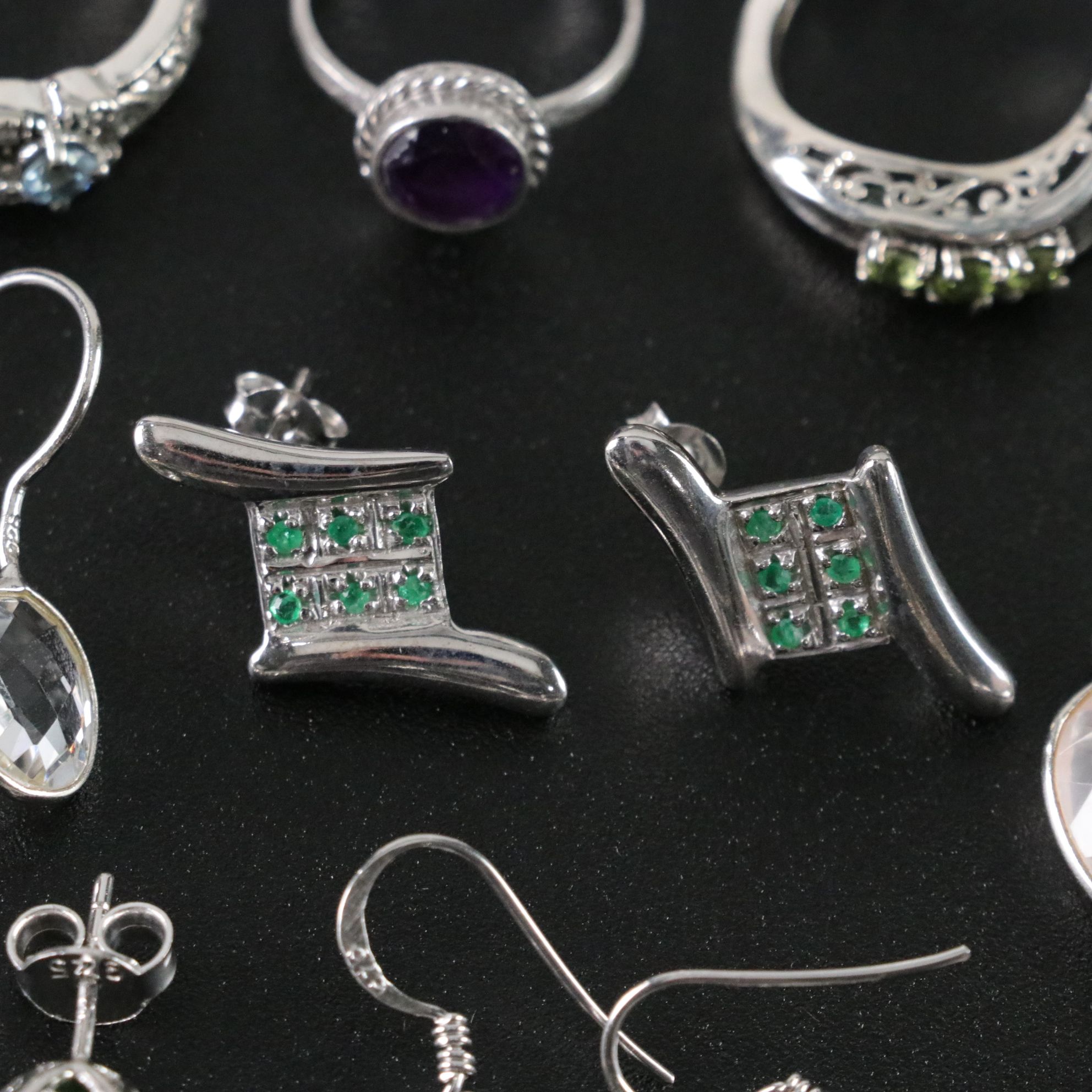 14 Assorted Sterling Silver Rings, Necklaces and Earrings