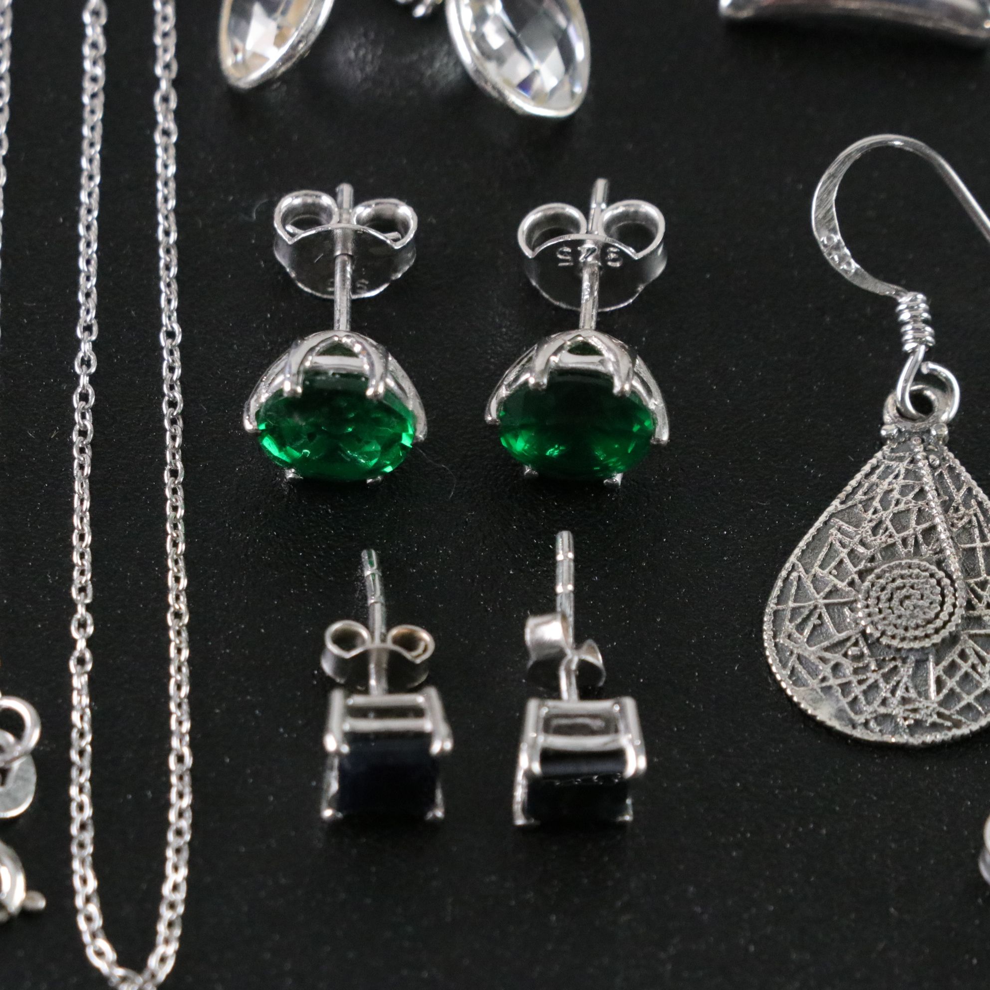 14 Assorted Sterling Silver Rings, Necklaces and Earrings