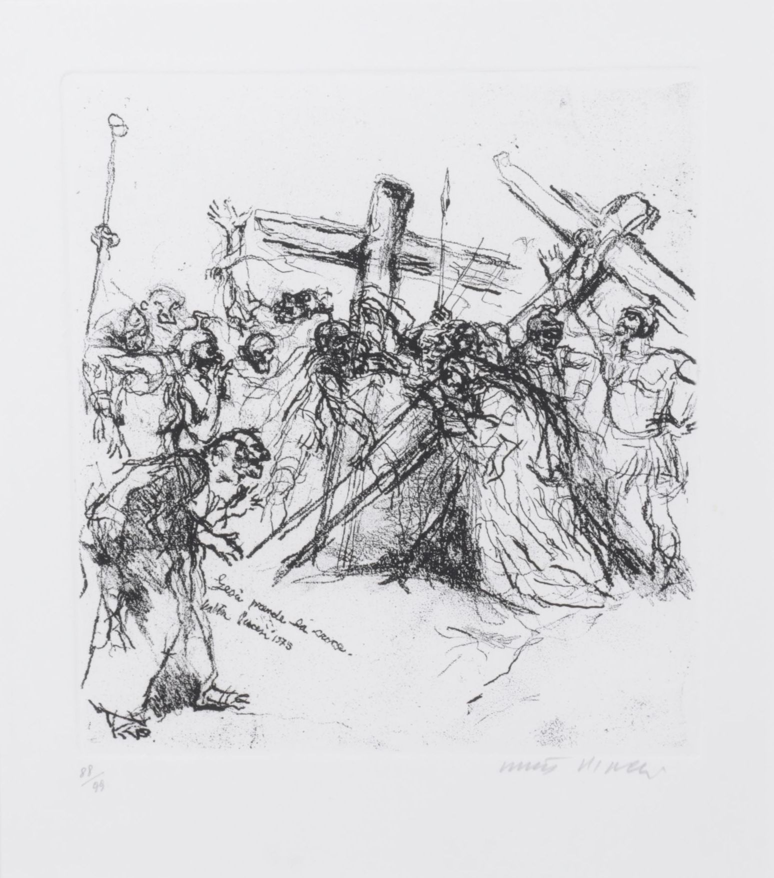 Walter Piacesi Etching "Jesus Condemned to Death on the Cross", 1974