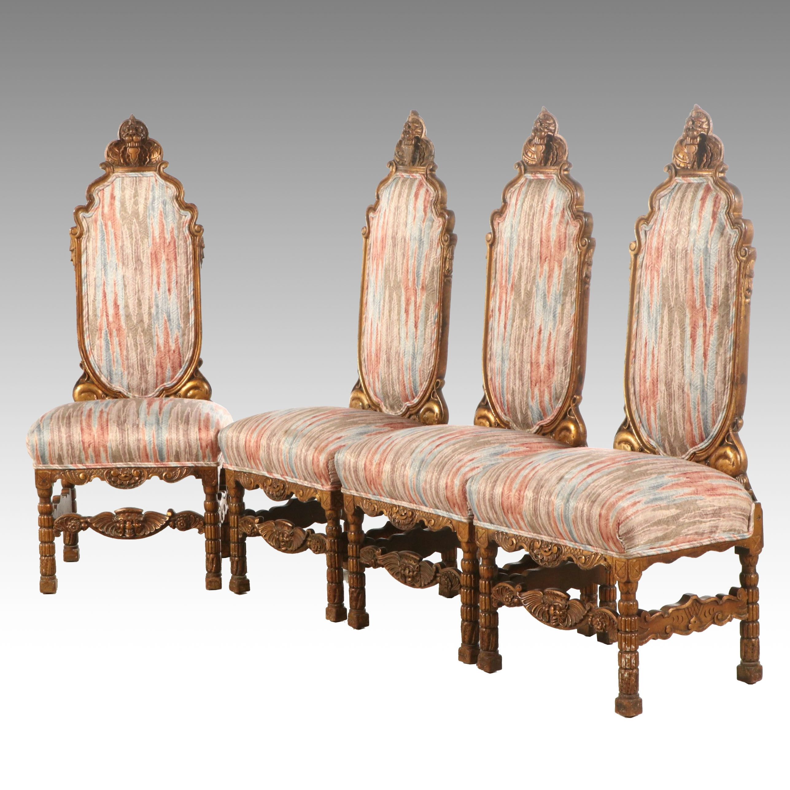Four William & Mary Style Carved Dining Chairs, Late 19th to Early 20th Century