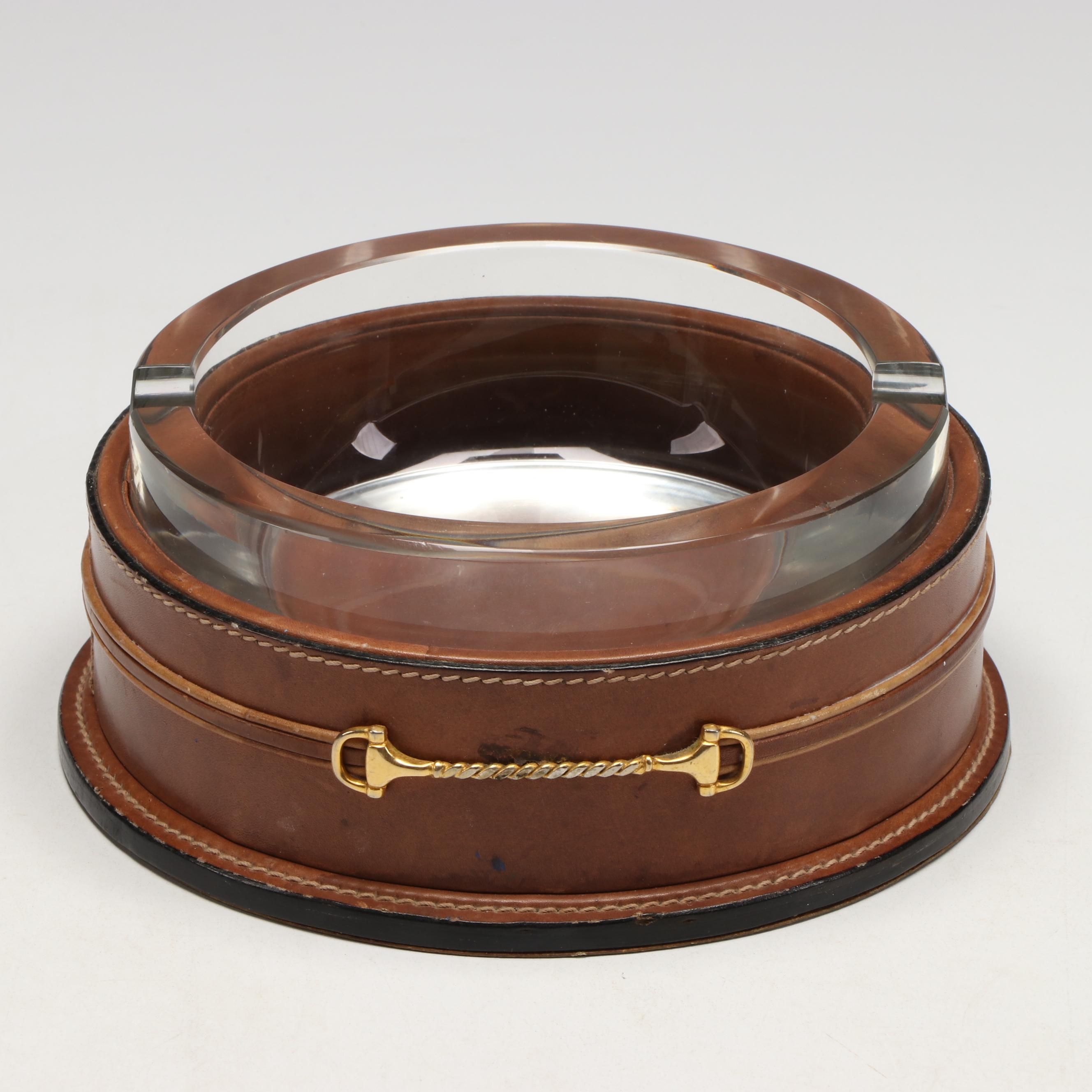 Gucci Leather Bound Glass Ashtray