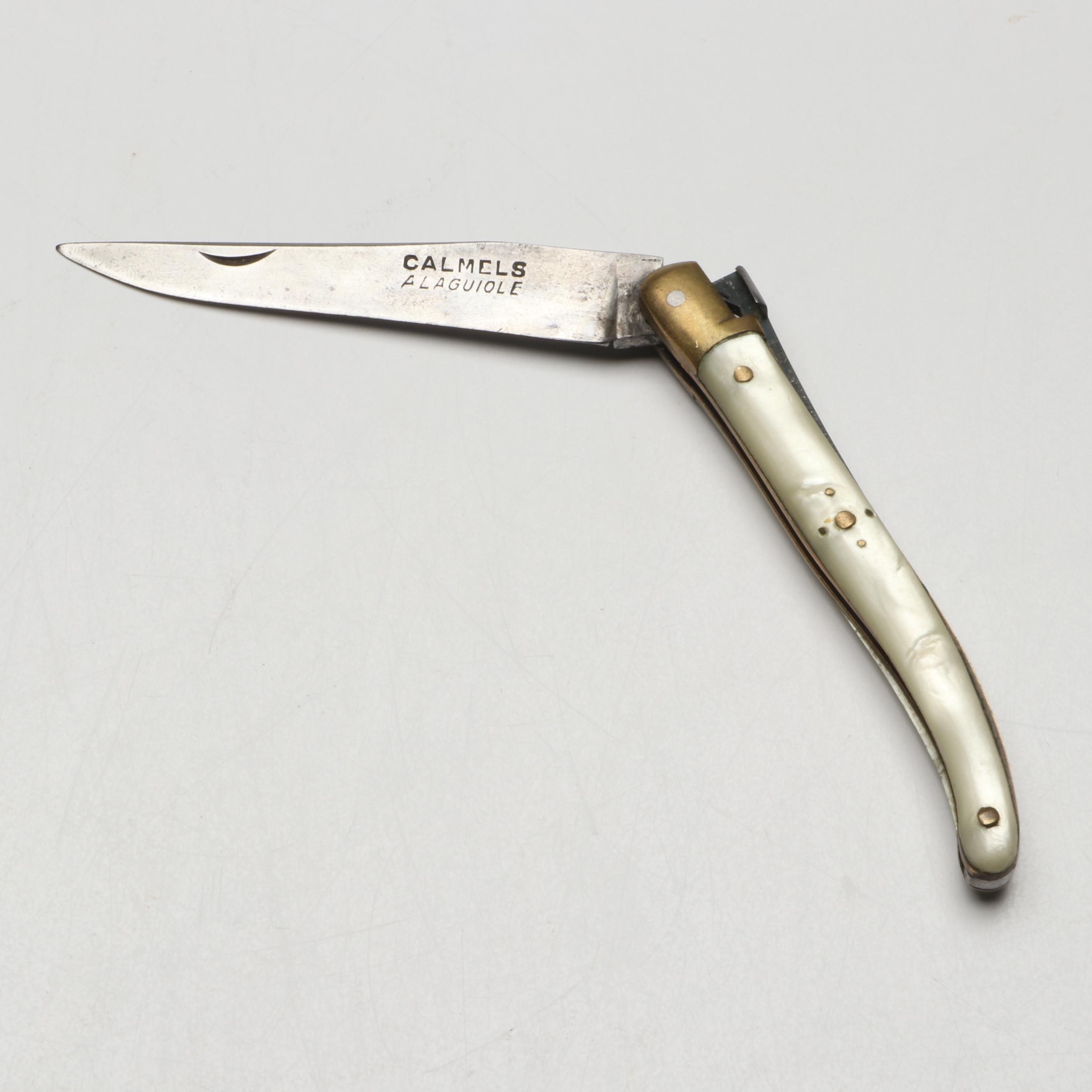 Jean-Pierre Calmels White Acrylic Handled Folding Knife