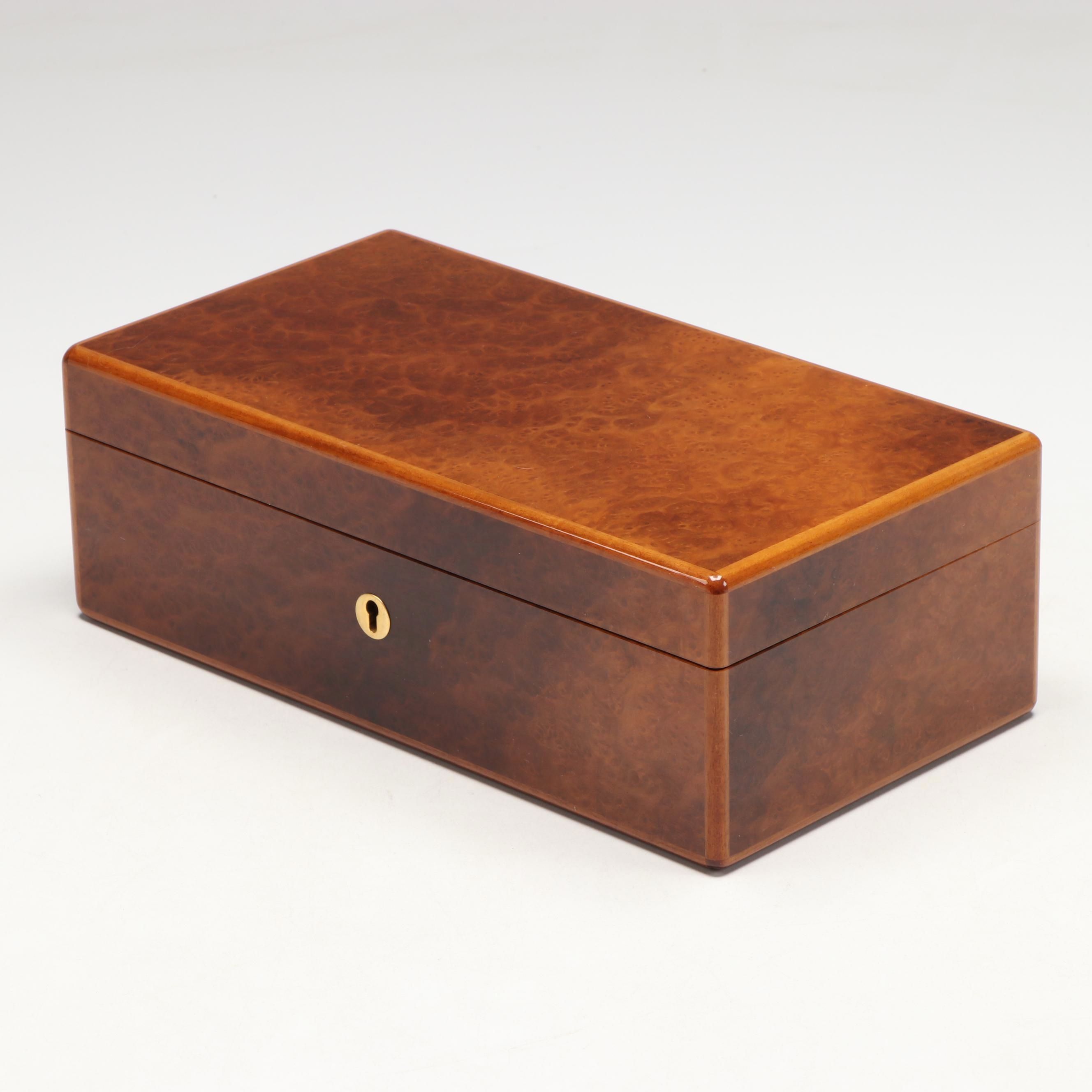 Point Plume Wood Cigar Box with Leather Lining