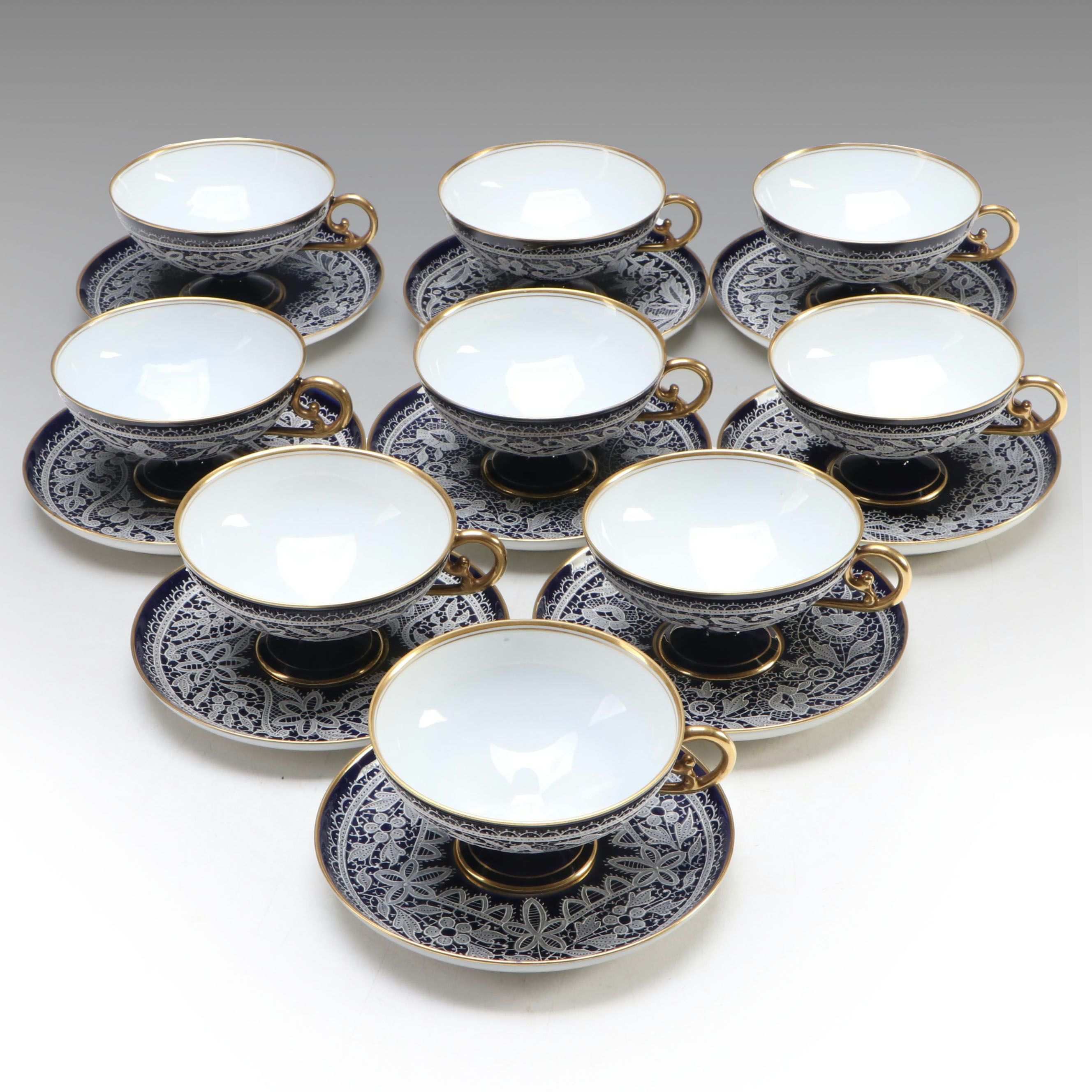 Italian Testolini Venezia Gilt Porcelain Teacups and Saucers