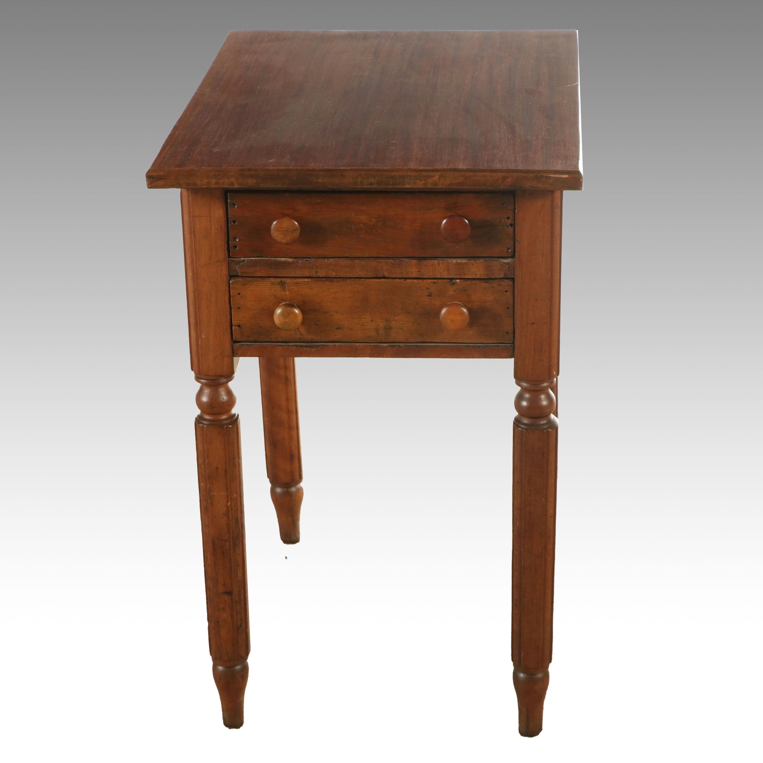American Primitive Sheraton Style Walnut Two-Drawer Stand, 19th Century