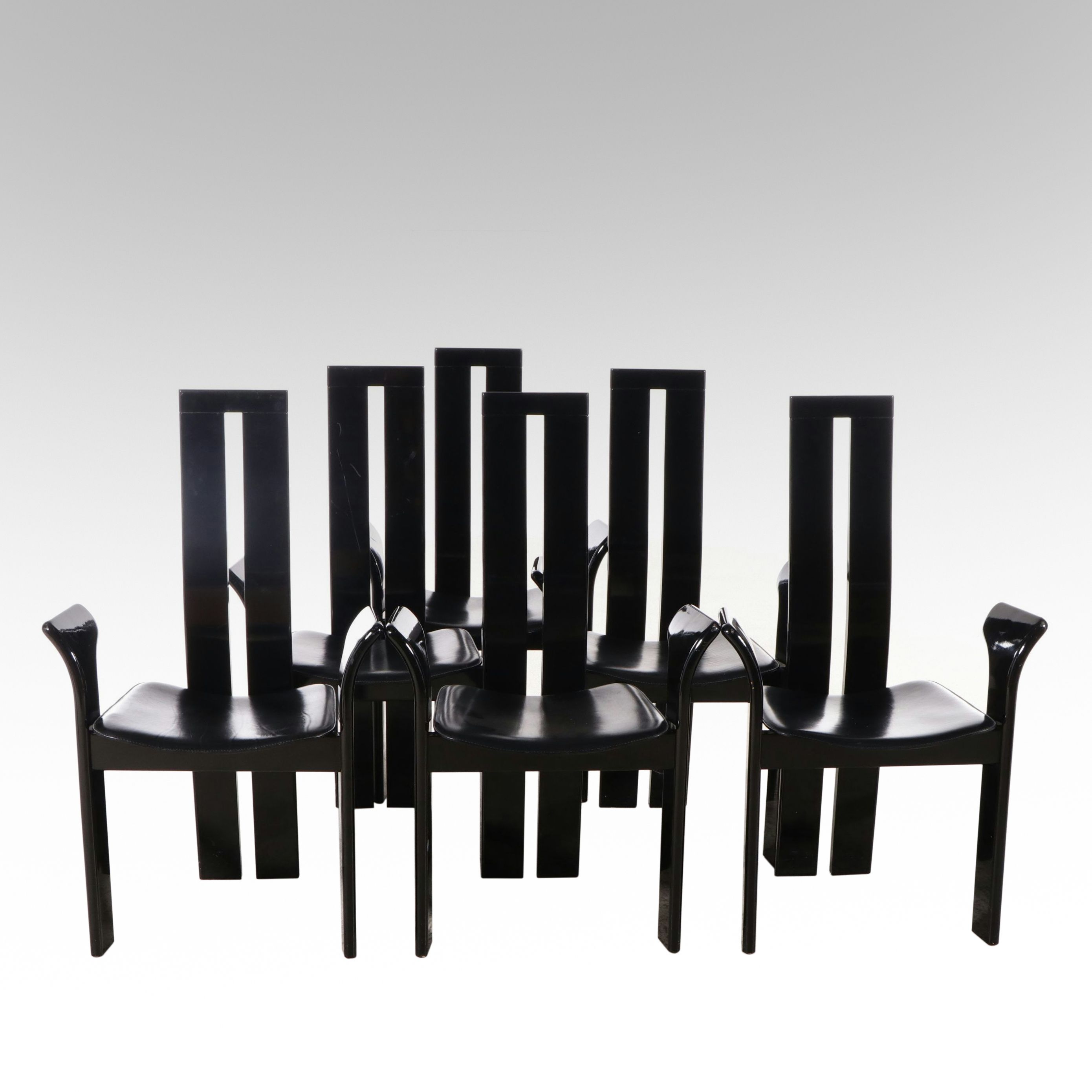 Six Pietro Constanini Italian Black Lacquered Armchairs, 21st Century