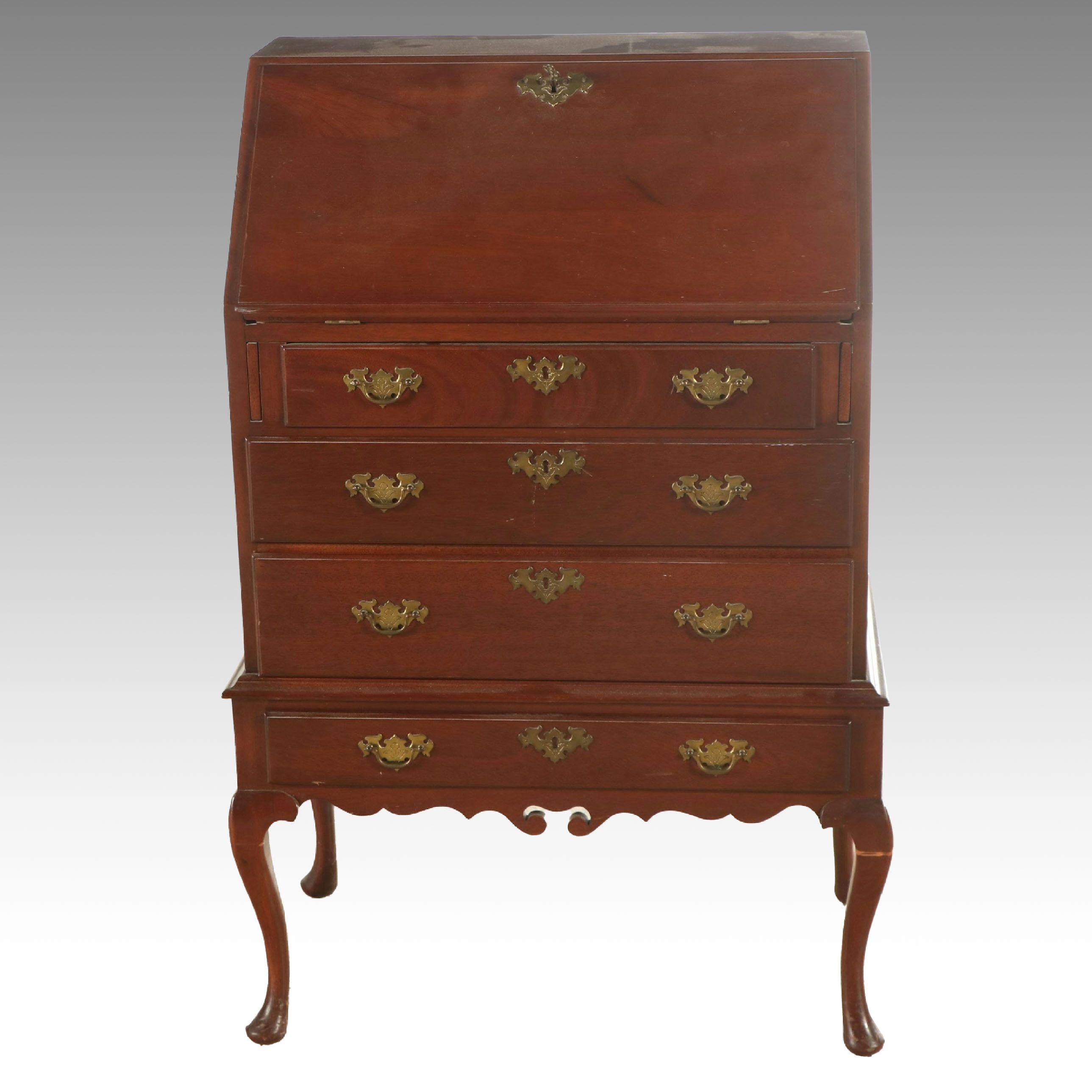 Queen Anne Style Mahogany Slant Front Desk, 20th Century