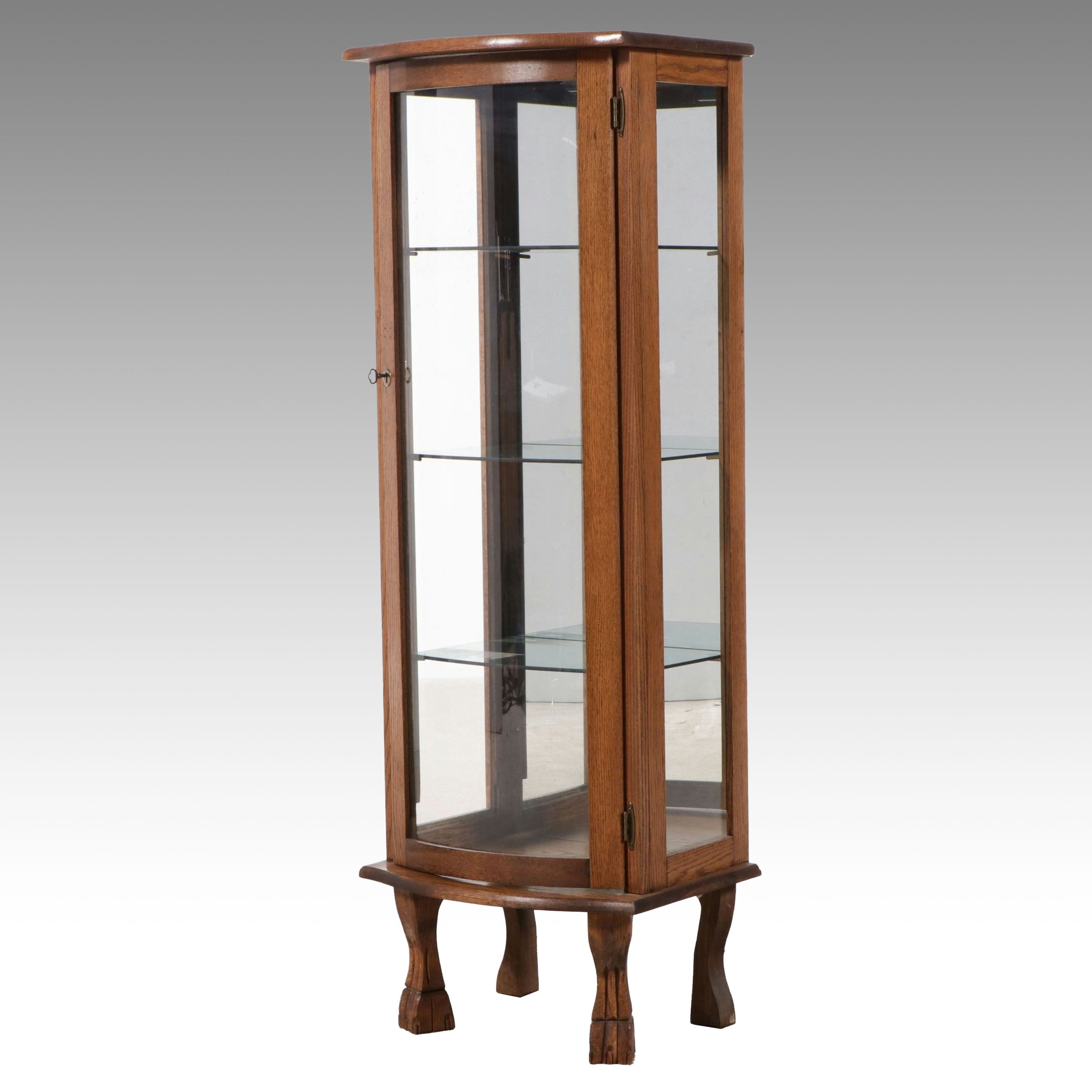 Edwardian Style Oak Illuminated Curio Cabinet