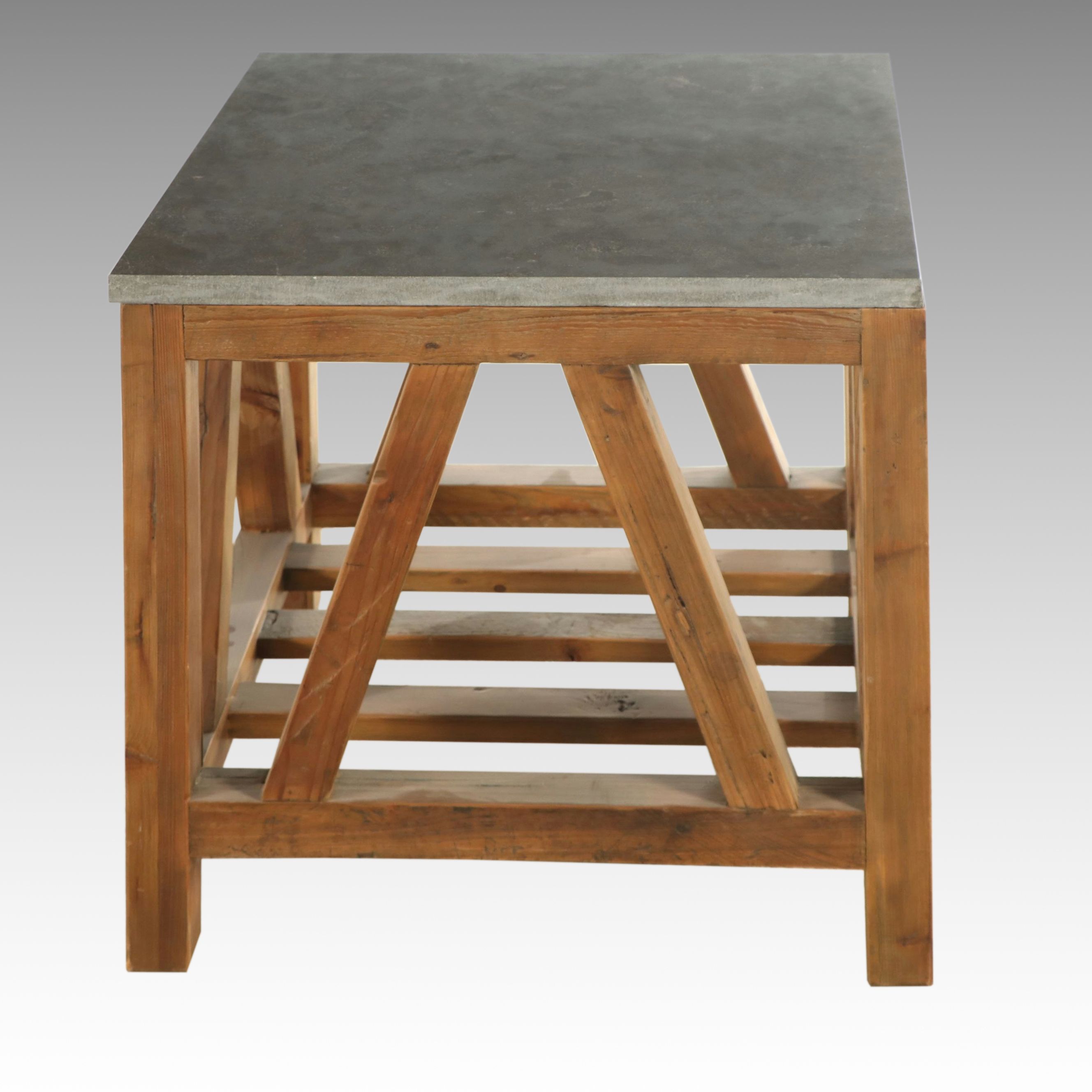 Arhaus Furniture Stone Top Reclaimed Pine End Table