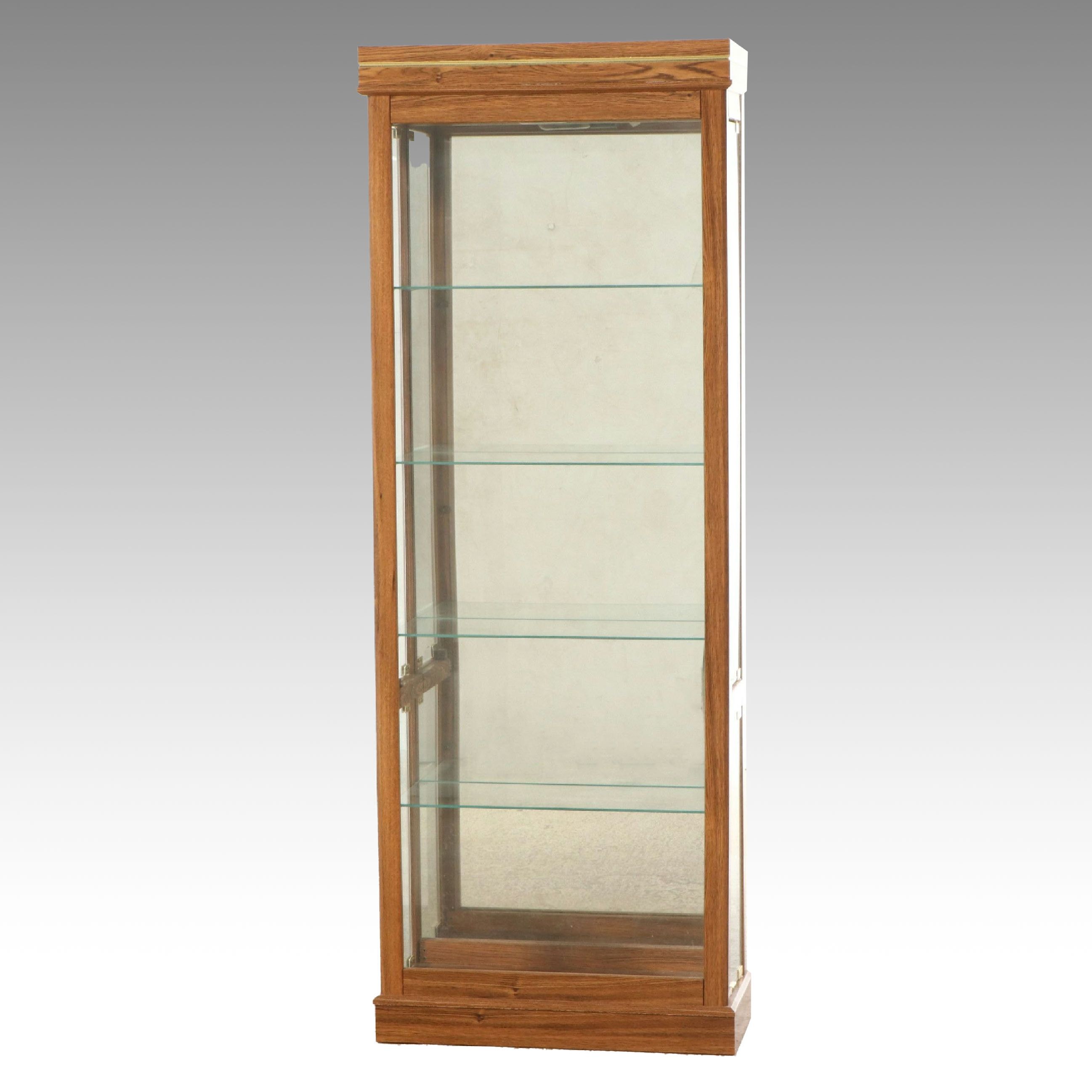 Oak Glass Front Illuminated Curio Cabinet