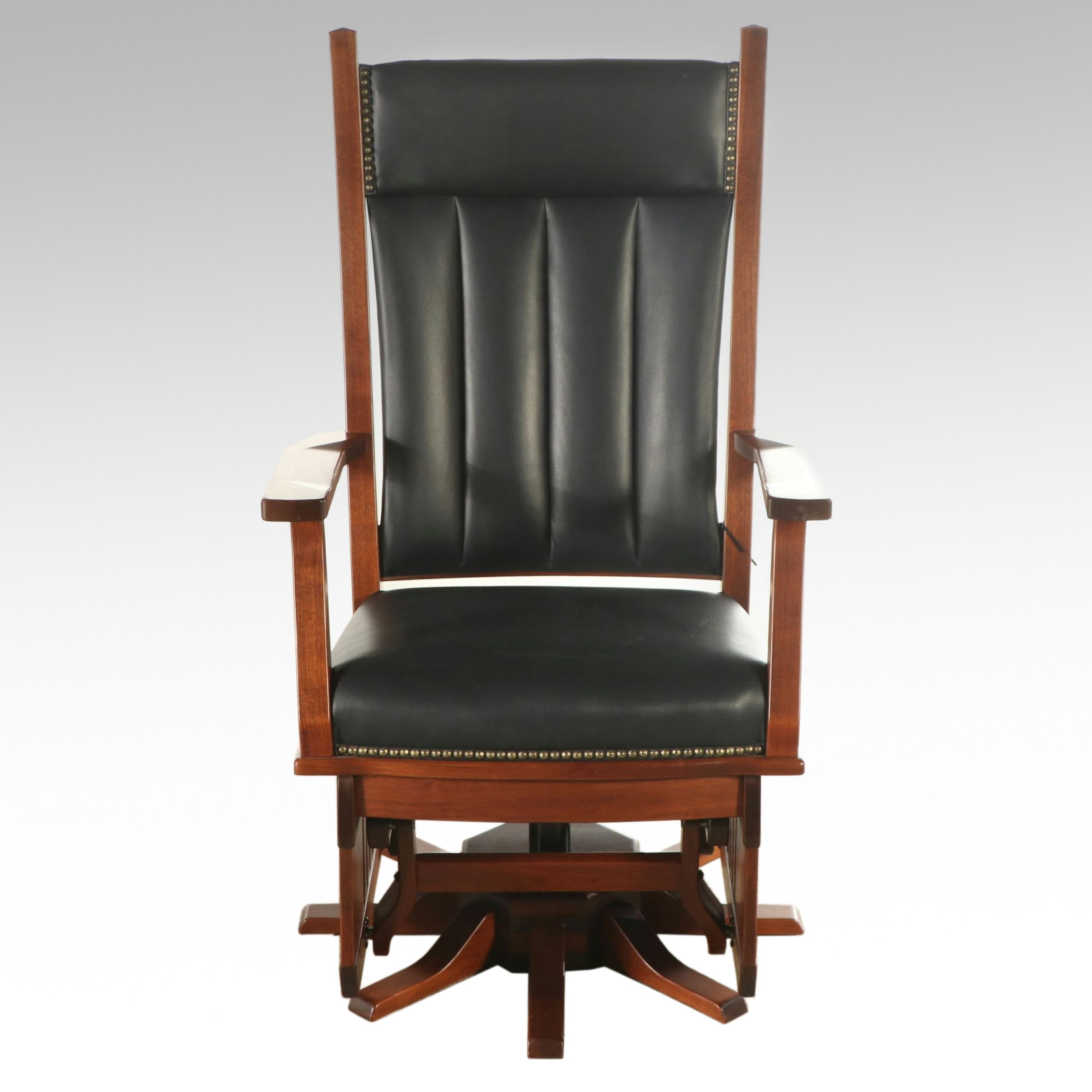 Buckeye Rocker Craftsman Style Bench-Made Walnut and Leather Swivel Glider Chair