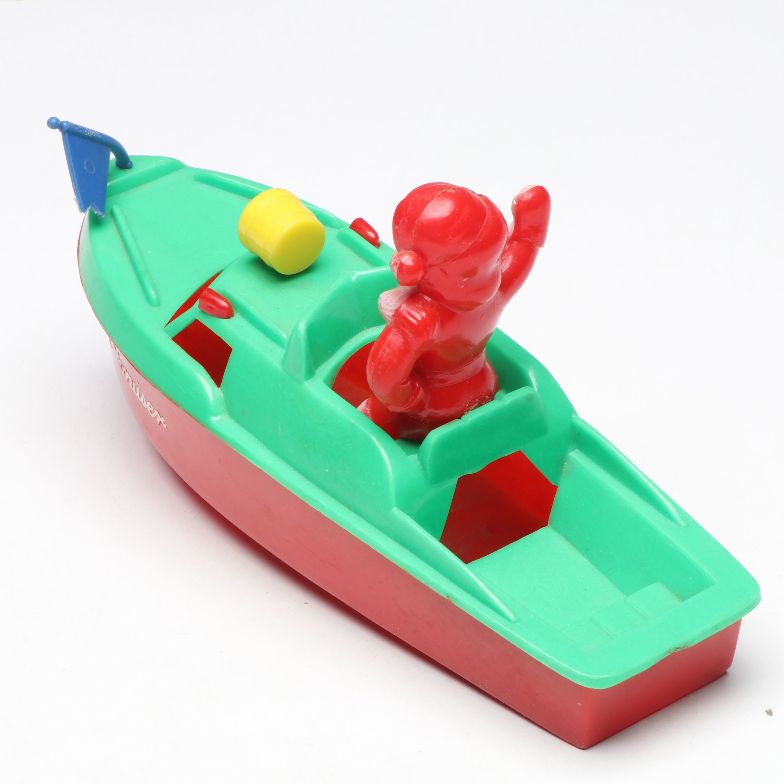 Christmas Plastic Illuminated Santa Claus with Boat Toy, Mid-20th Century