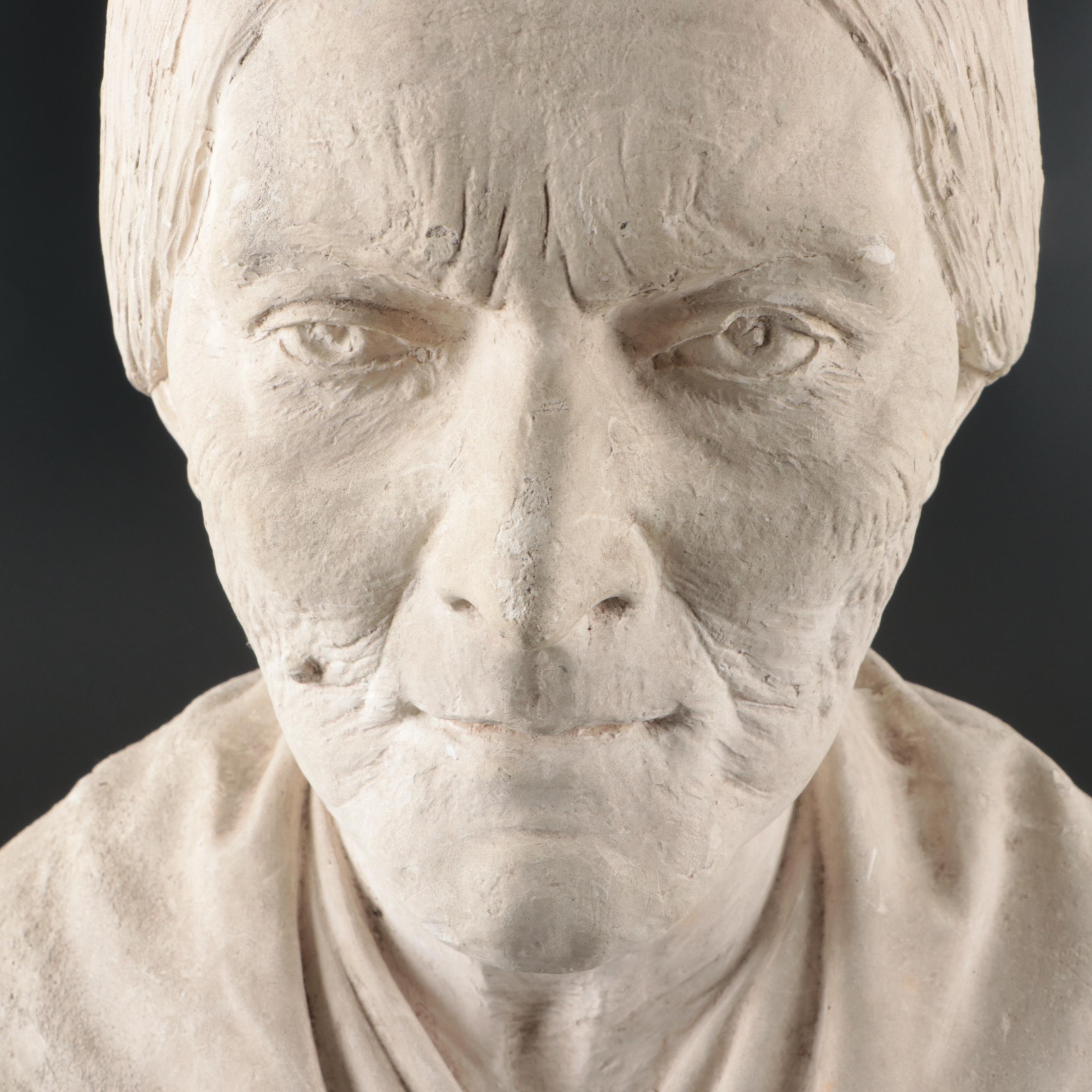 Artist Signed Plaster Bust of Elderly Woman, 1886