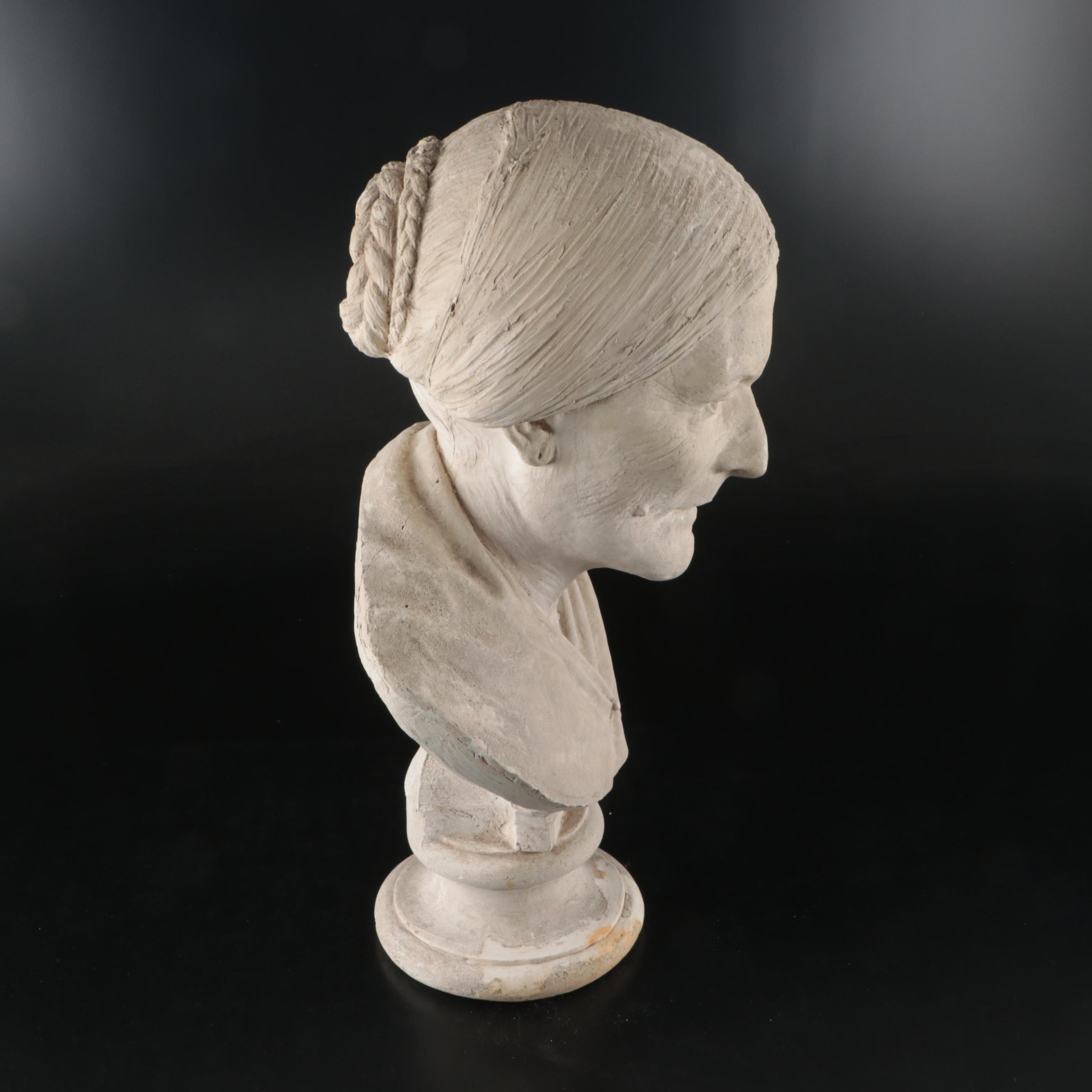 Artist Signed Plaster Bust of Elderly Woman, 1886