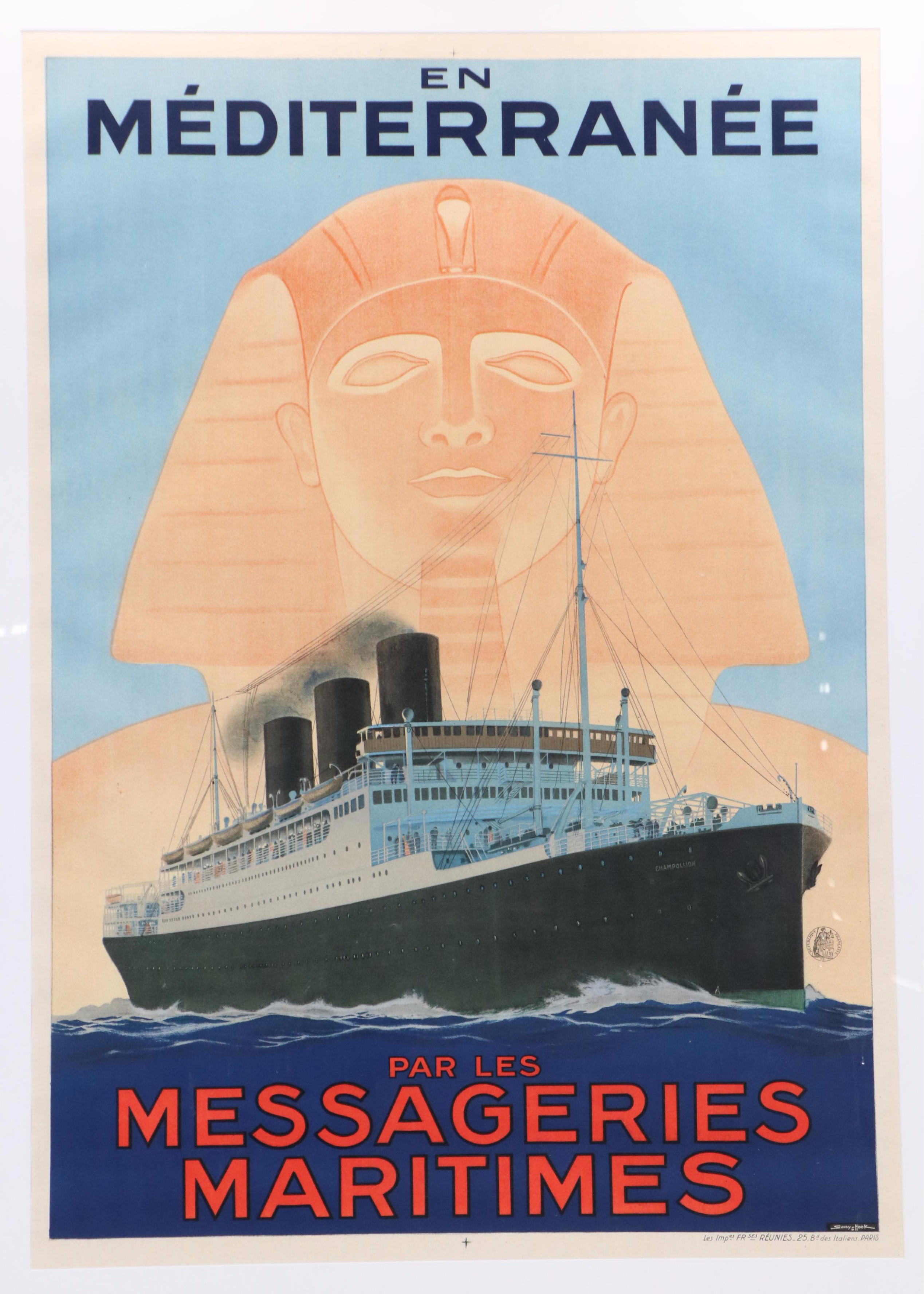 Sandy Hook Travel Poster "En Méditerranée par les Messageries Maritimes," C.1925