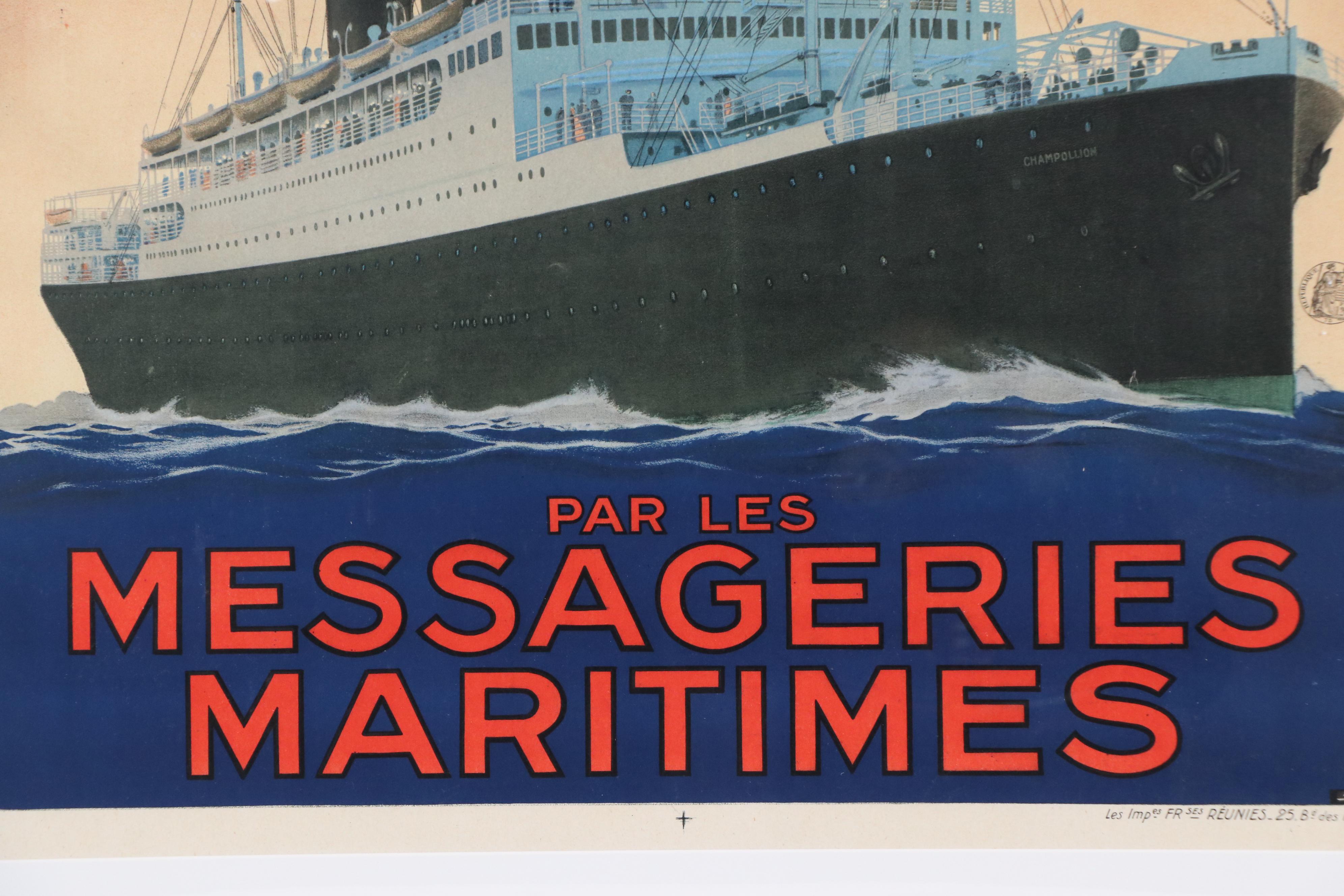 Sandy Hook Travel Poster "En Méditerranée par les Messageries Maritimes," C.1925