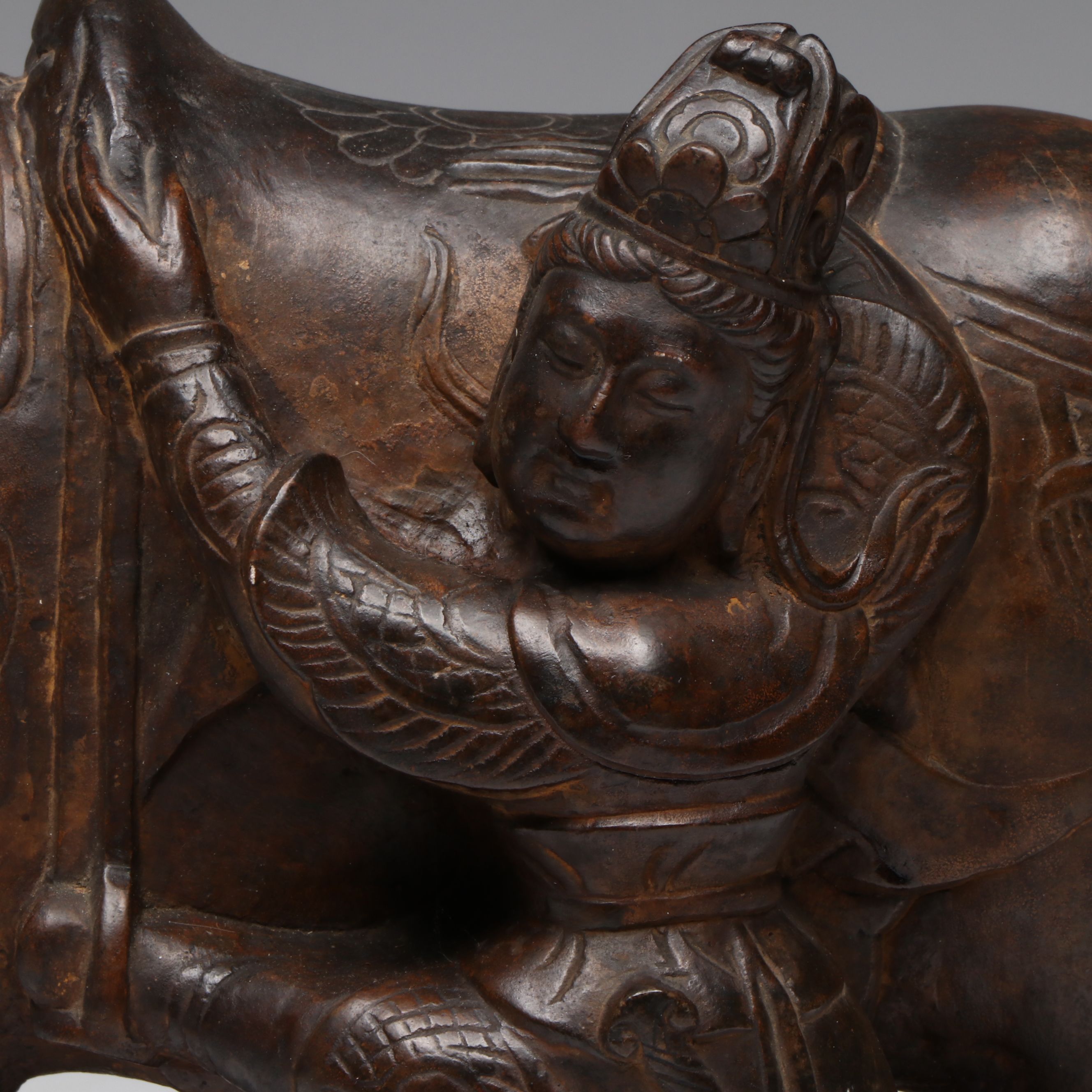 Chinese Soldier Mounting Horse Carved Stone Sculpture