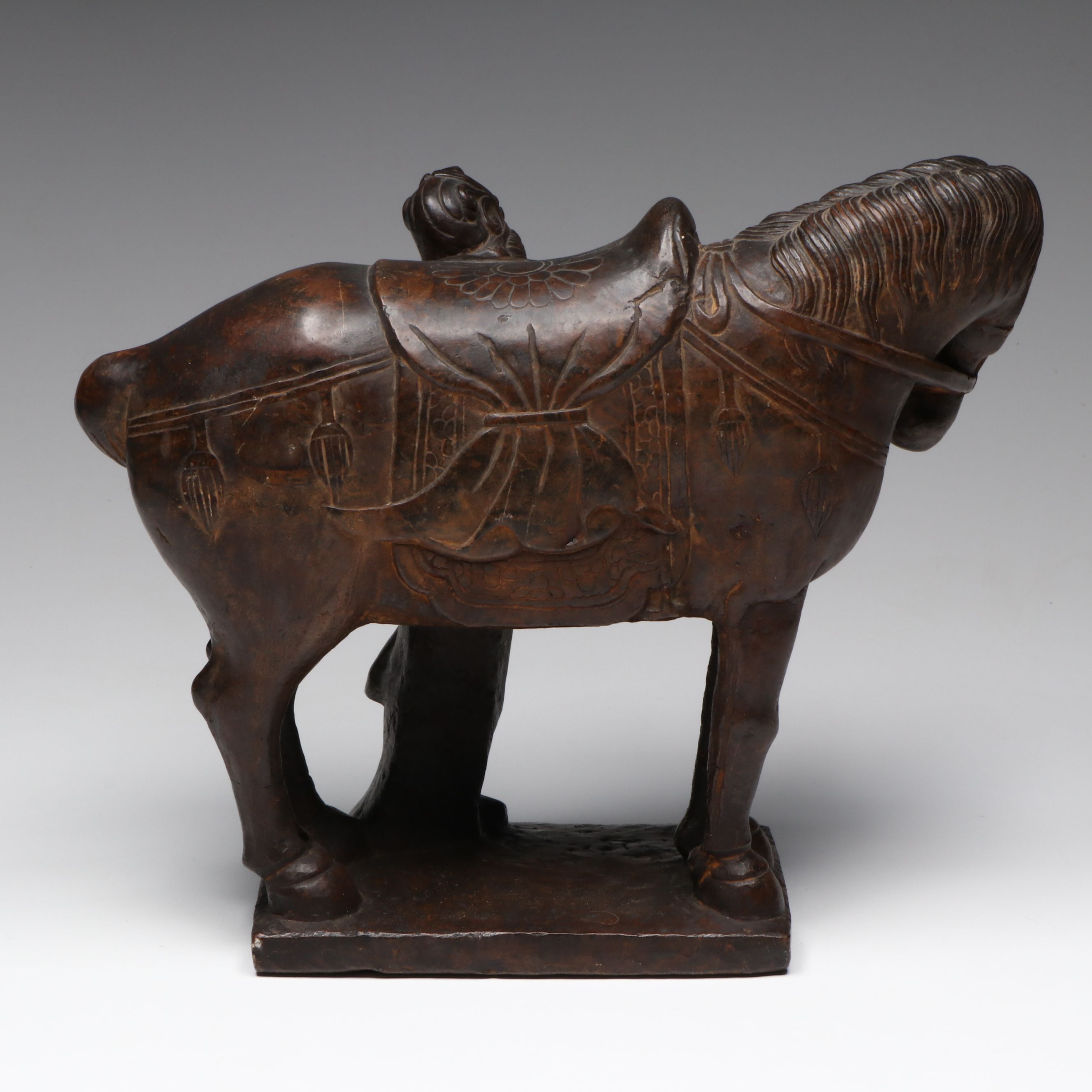 Chinese Soldier Mounting Horse Carved Stone Sculpture