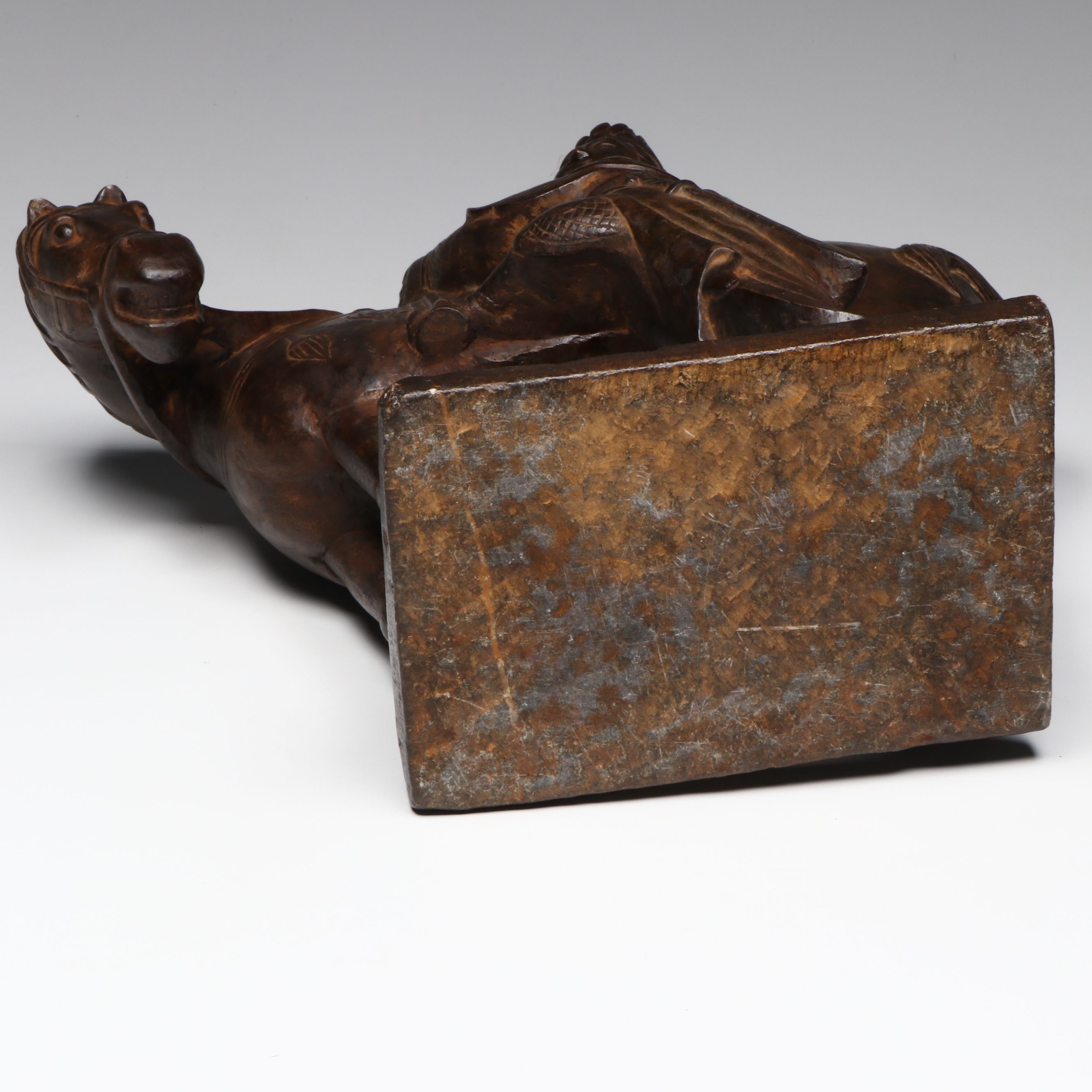 Chinese Soldier Mounting Horse Carved Stone Sculpture