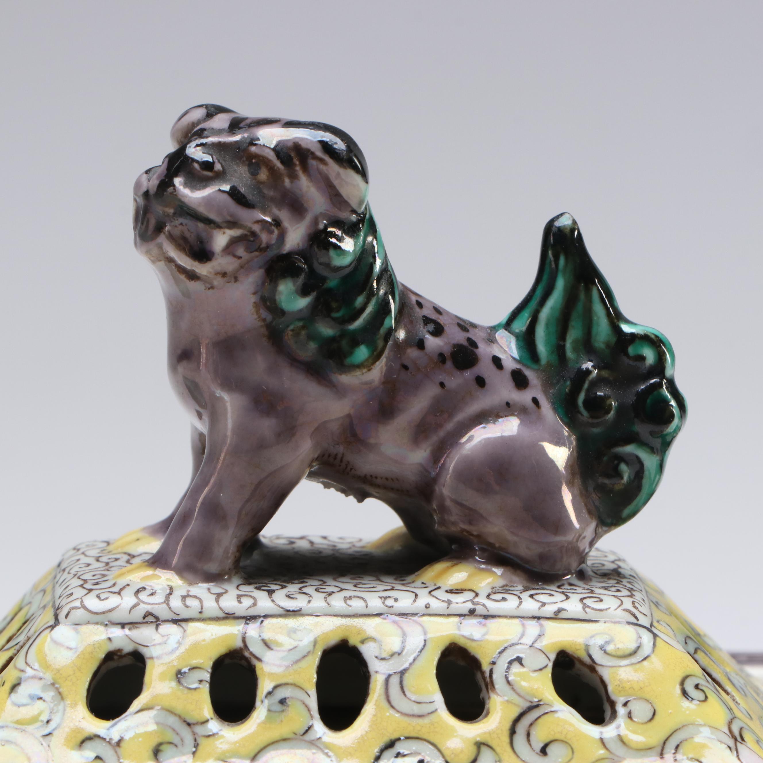 Qing Dynasty Famille Jaune Guardian Lion Porcelain Incense Burner