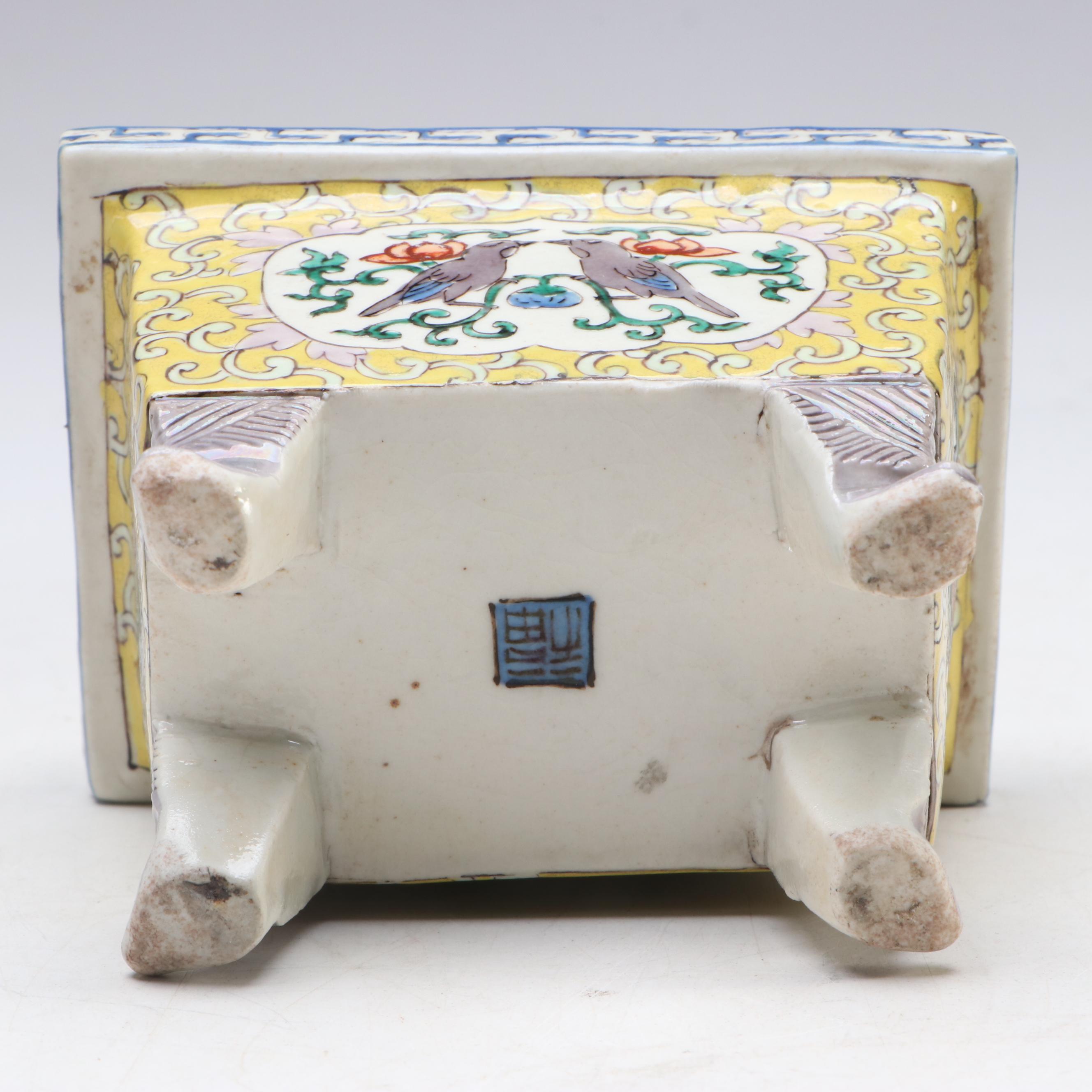 Qing Dynasty Famille Jaune Guardian Lion Porcelain Incense Burner