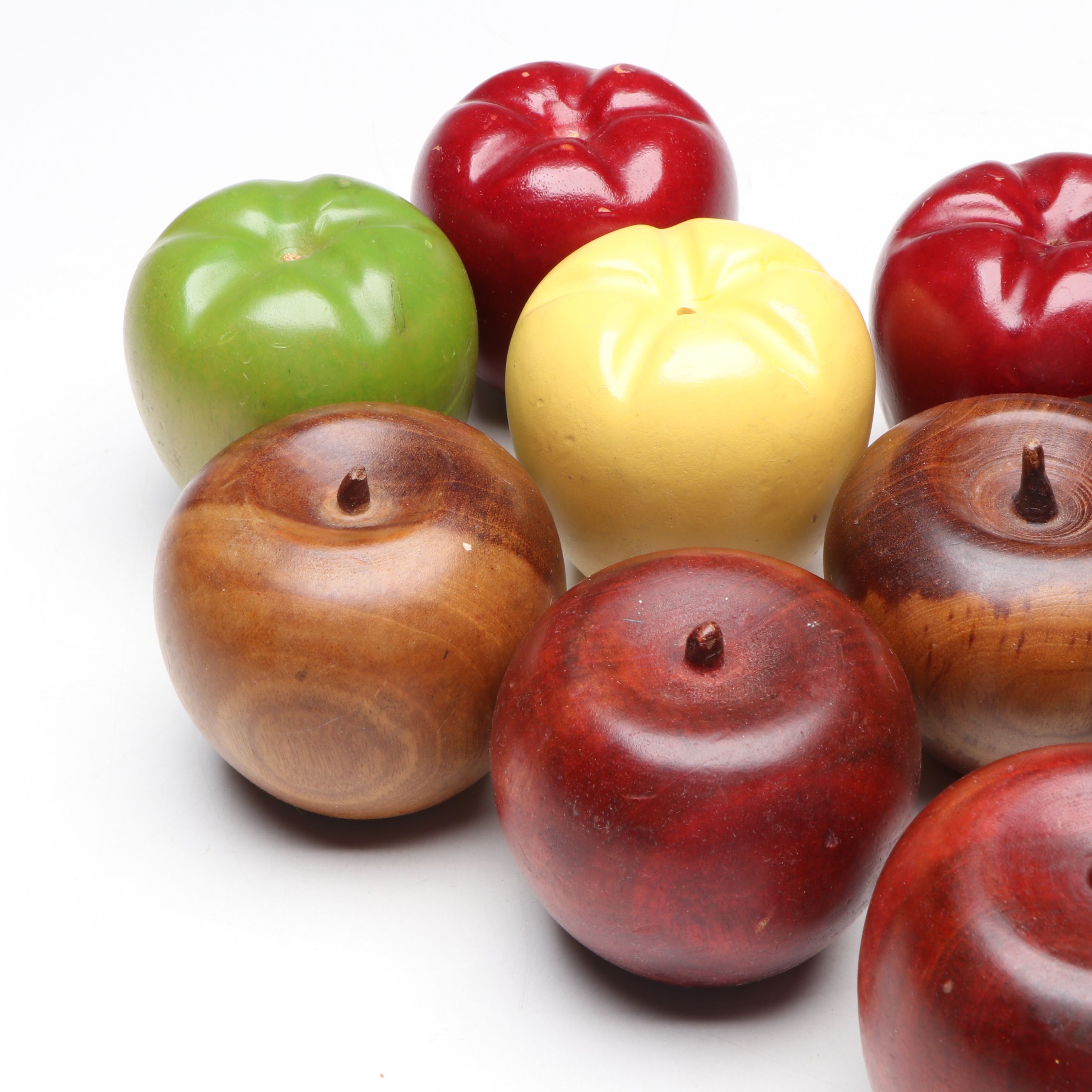 Carved and Hand-Painted Wooden Apples with Ceramic Vase