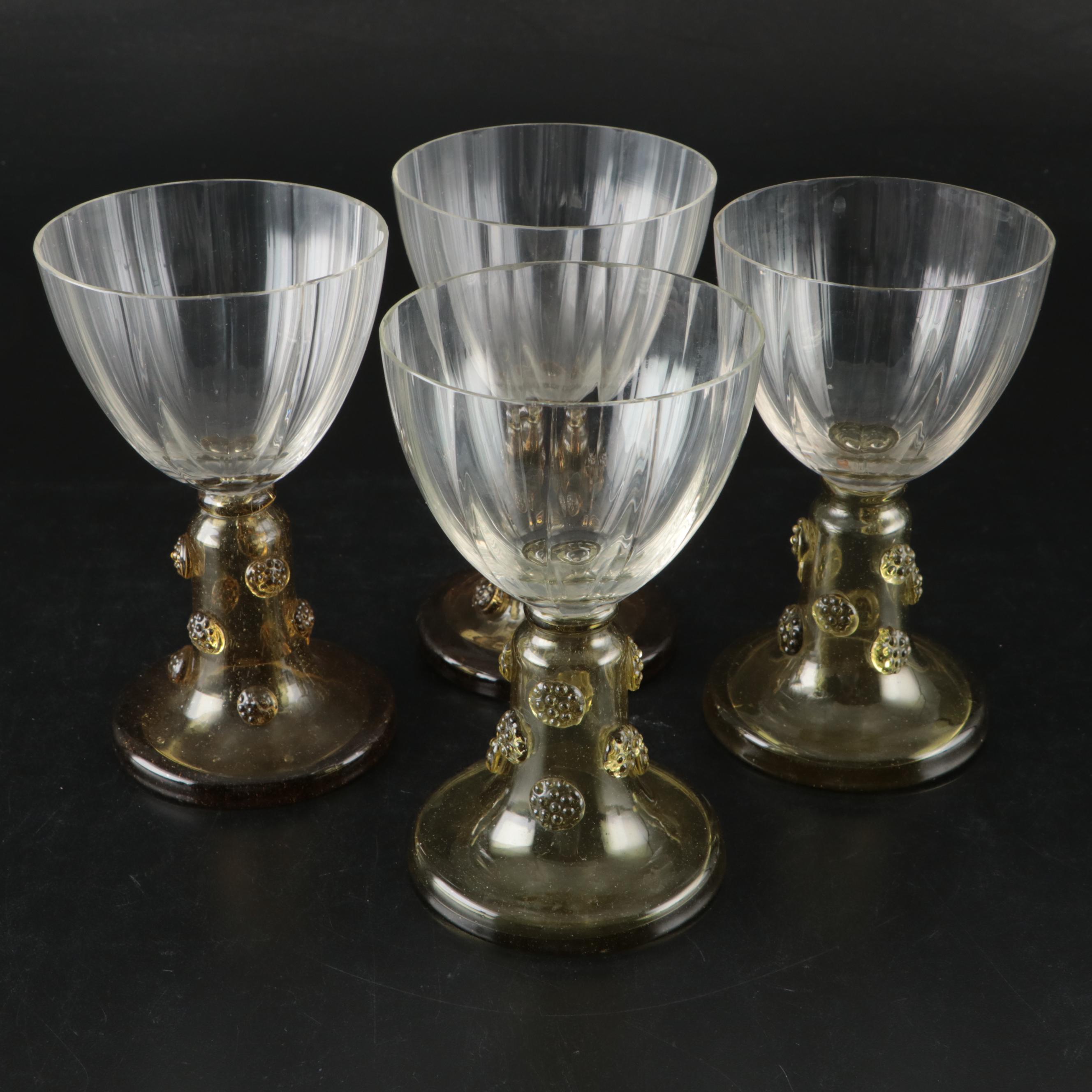 Olive Green Blown Glass Goblets, Mid to Late 20th Century