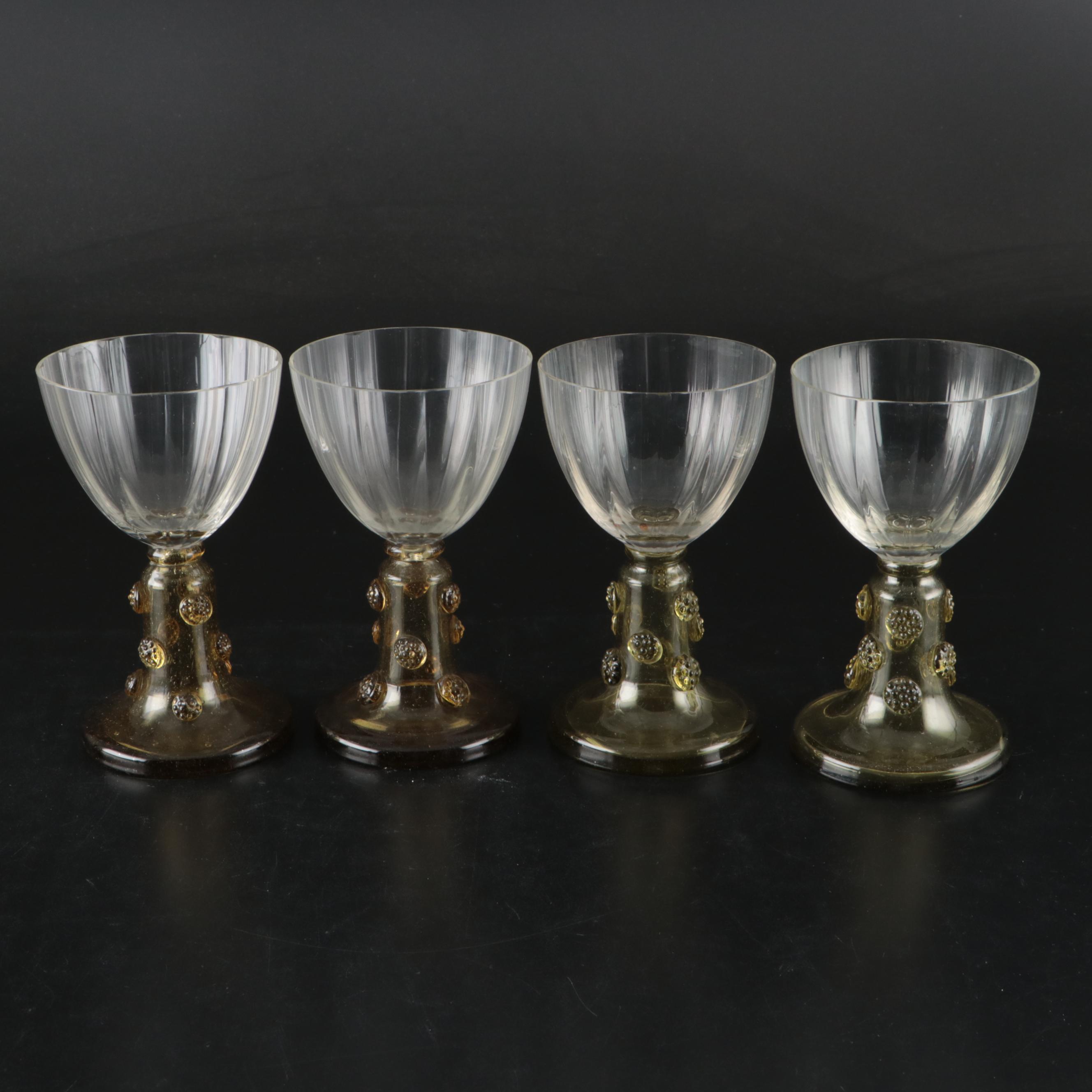 Olive Green Blown Glass Goblets, Mid to Late 20th Century