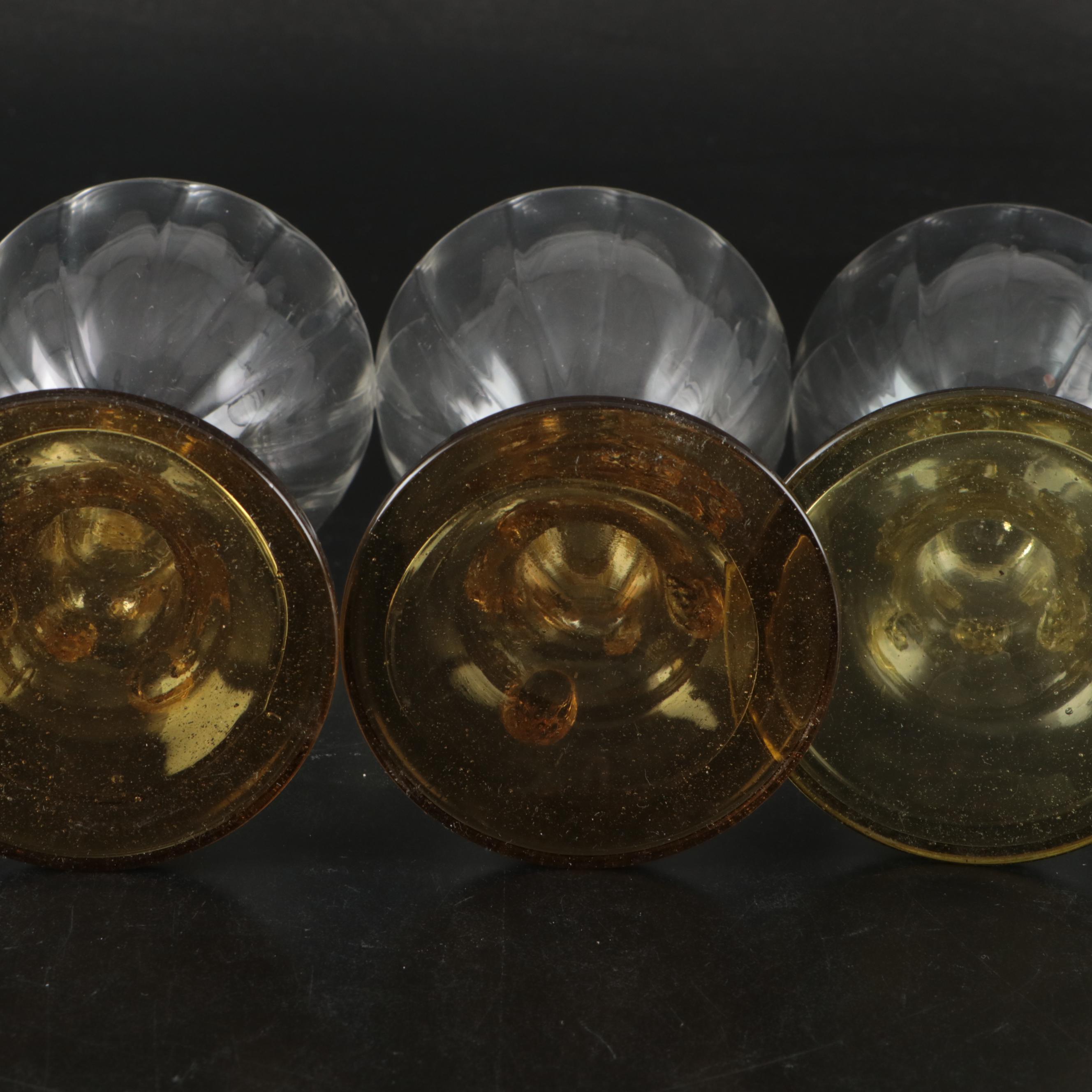 Olive Green Blown Glass Goblets, Mid to Late 20th Century